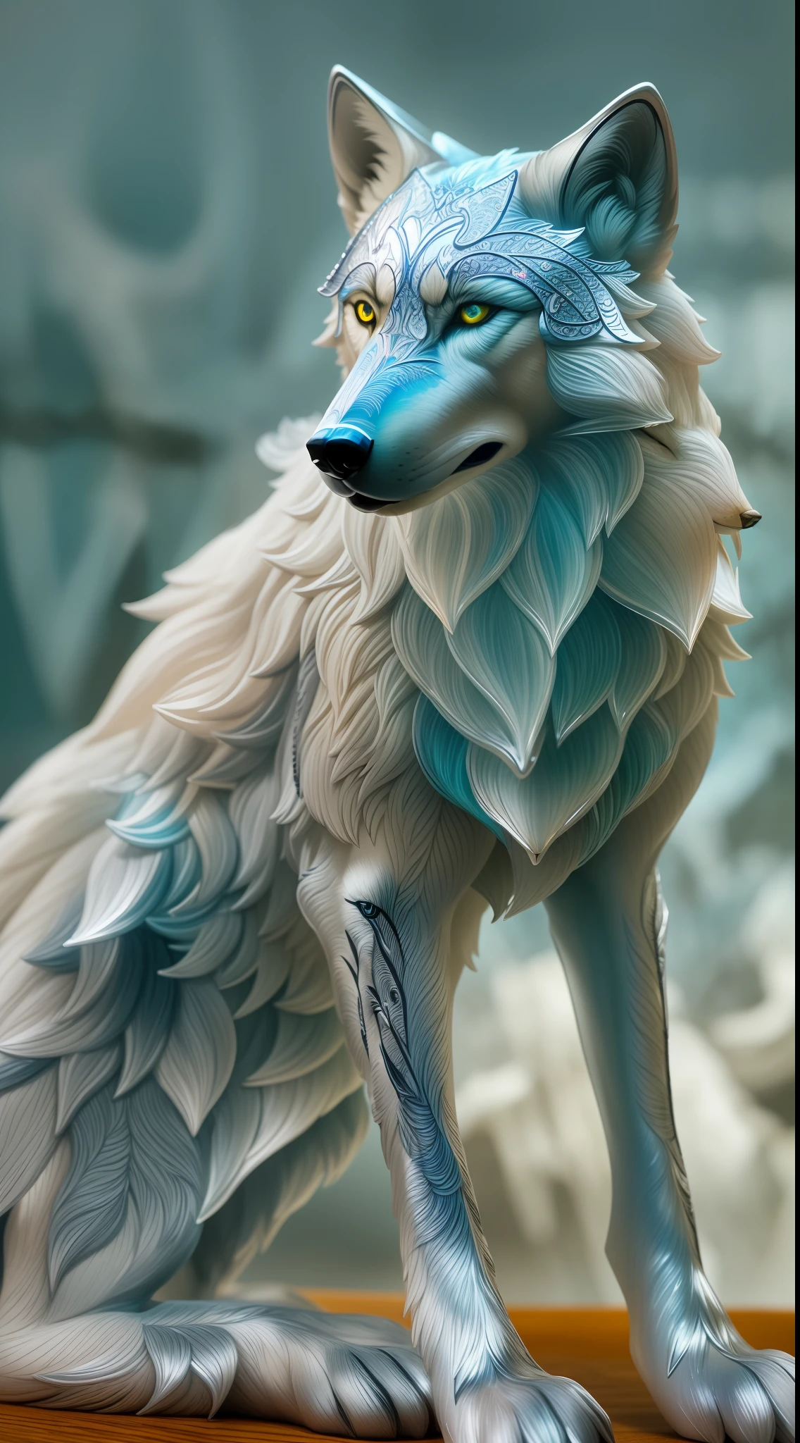 Photo of Detailed pieces. Ultra detailed, beautiful potrait of a majestic glass shard wolf, glass illustration