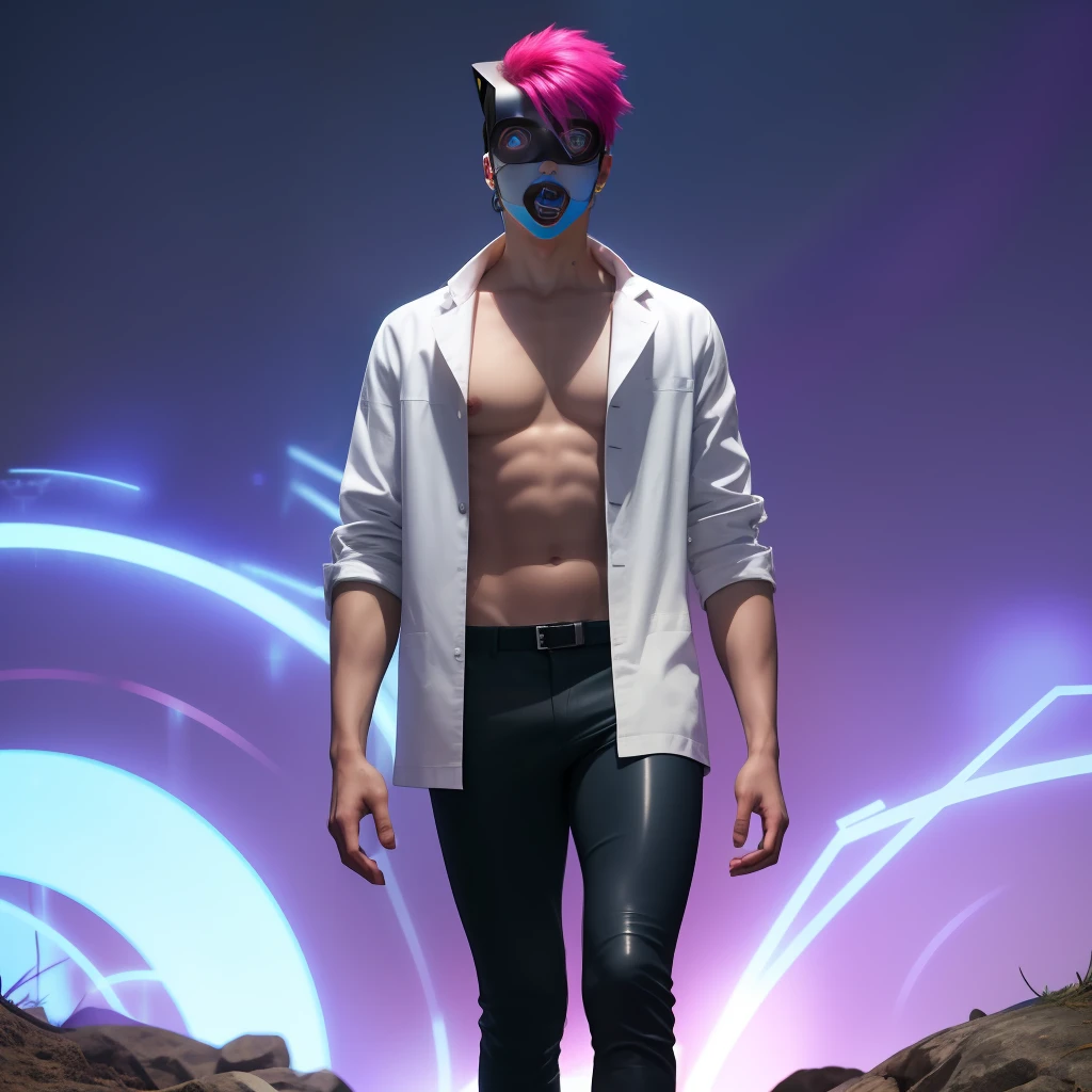 (obra-prima, melhor qualidade: 1.2), solo, foco masculino, 1boy, motosserra, motosserra, dentes afiados, boca aberta, tongue, camisa de colarinho branco, (sangue_na_roupa:1.2), gravata preta, black pant, Standing on a pile of corpse, cyber punk(in possible attack)
