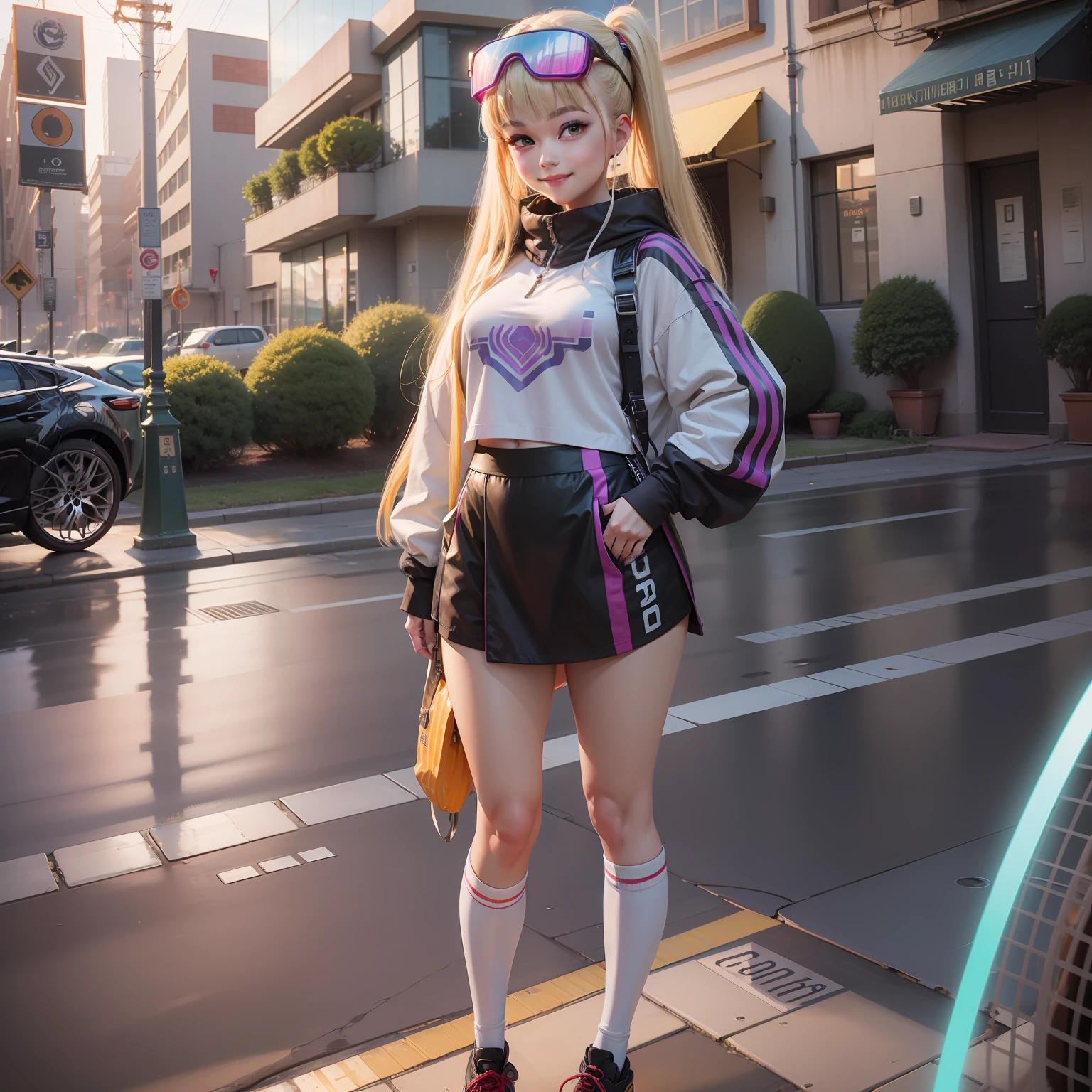 cyberpunked　epcot　Girl with a beautiful smile　校服　blazers　Loose Socks　top-quality　​masterpiece　超A high resolution　a blond