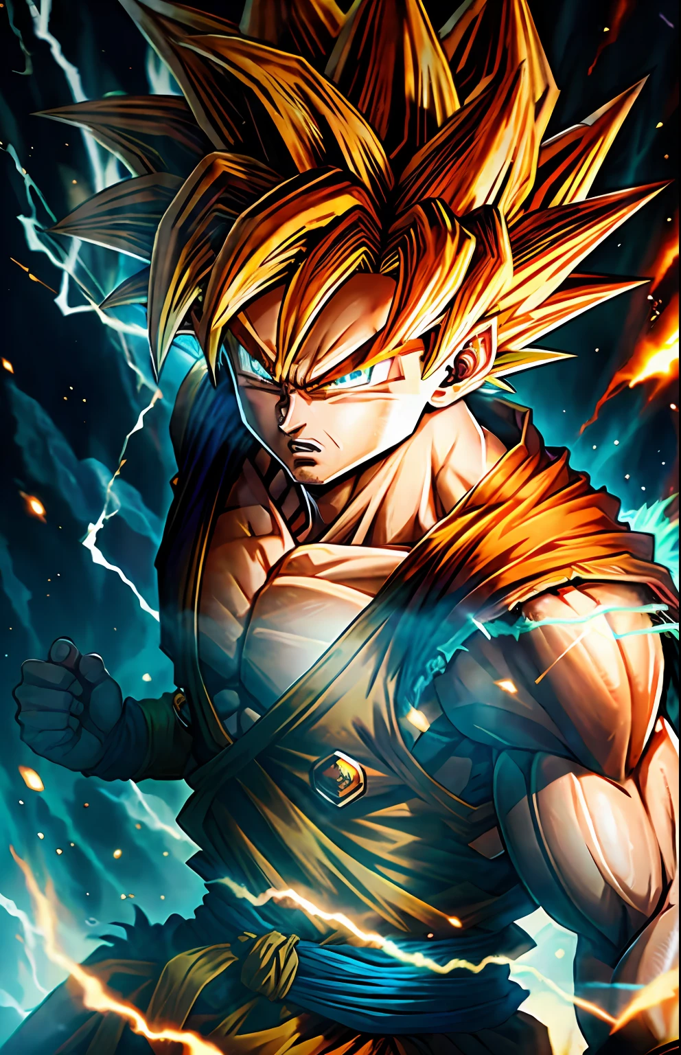 Masterpiece, Awesome, Goku Super Saiyan, fierce eyes, blue eyes