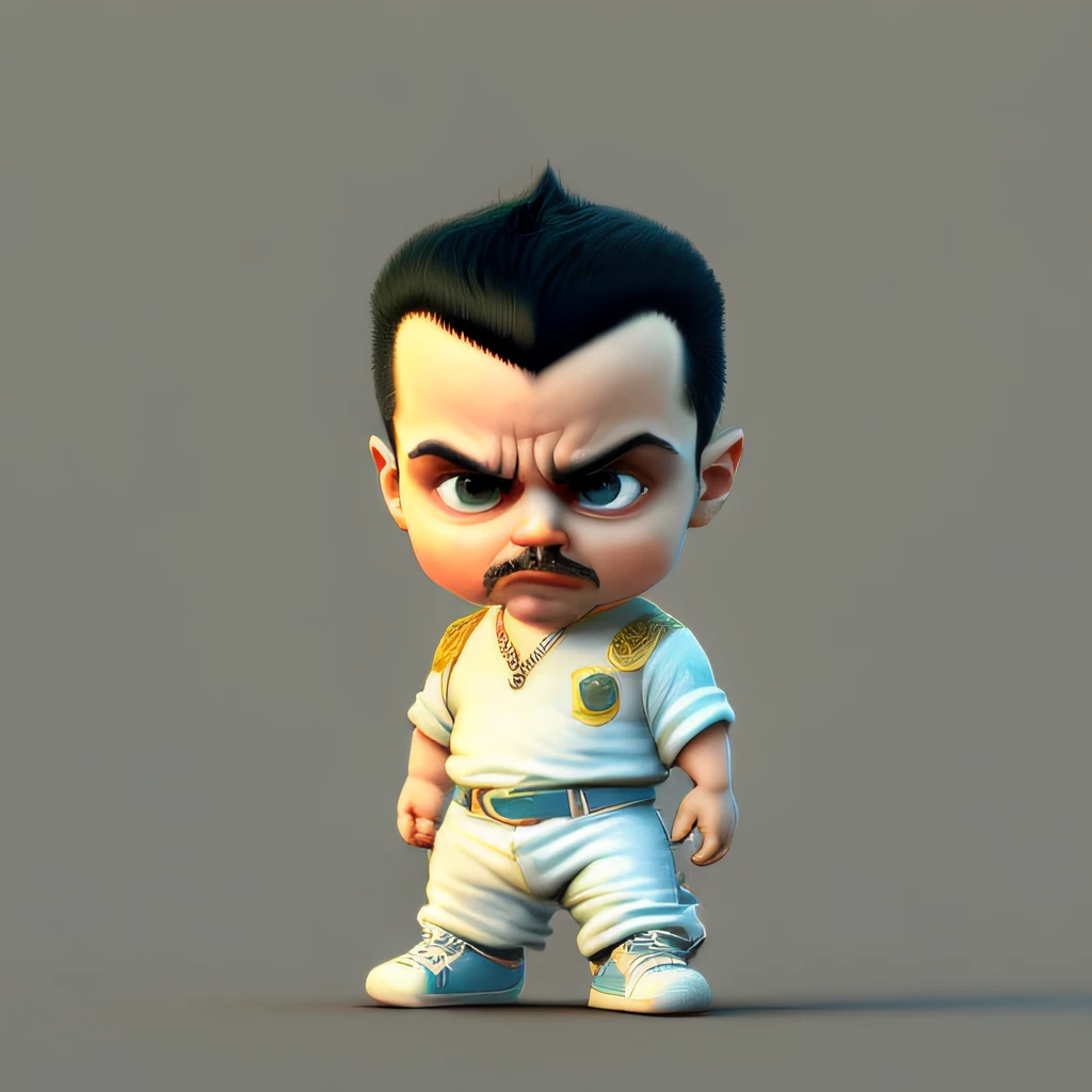 CBZBB, Freddie Mercury, personagem, Fofa, pequeno, majo, arte digital, circunstanciado, fofo, Realistic, Humanoid, character, tiny, Cinematic sho, cinematic lights, Freddie Mercury, Parece feliz