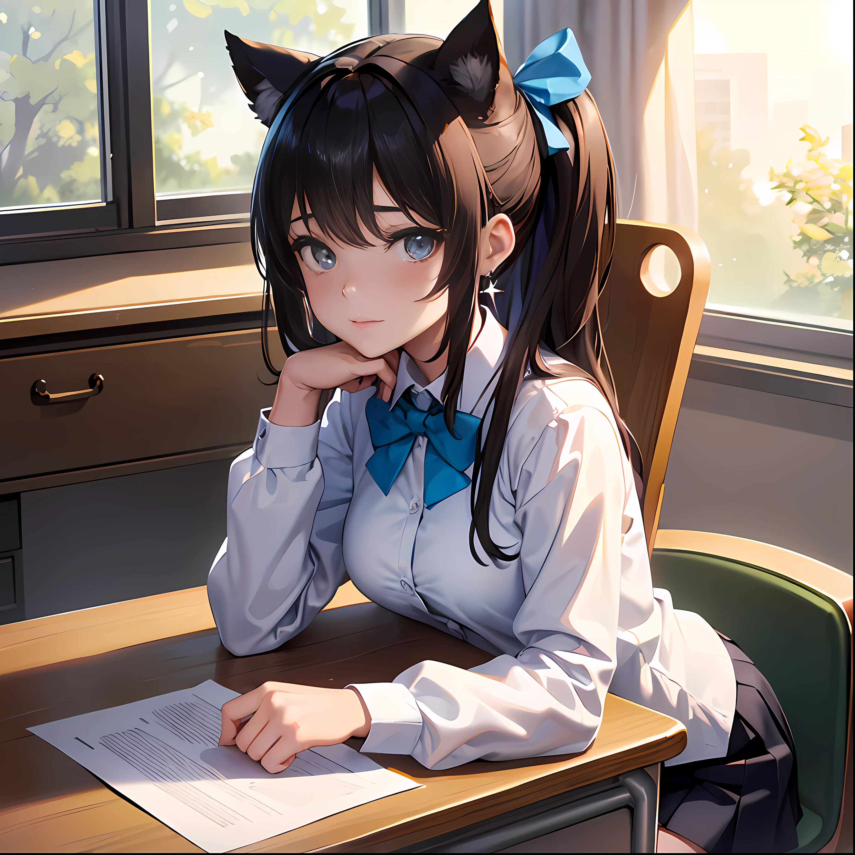 2 girls,masutepiece, (High Definition CG unity 8K Wallpaper), (of the highest quality), (Super Detail), (Best Illustration), (Best Shadows), POV, Realistic lighting and shadows, Natural light, Lens flare effect, BREAK, Fine, Colorful, Best Detail, Natural light, Lens flare effect,(School, crass room, Chair, desk work: 1.2), (Lunch on the desk, lunch: 1.4),
And,
2 girls,
(Cute: 1.5), (Chibi: 0.8), (Cute: 1.5), (Lori: 0.5), (17 years old girl), (Big breasts: 1.2), Clear skin, Beautiful skin, Shy, One Beautiful Girl, Brown hair, (Cat ears, Side tail, Medium long: 1.2), (Light blue eyes, long eyelashes, Double eyelids: 1.2), Shiny skin, (Blazer, a bow tie, White shirt, Black mini skirt, Black pantyhose, uniform: 1.2), (Star (Shape Earrings: 1.1), (Moon-shaped hairpiece: 1.0), (Red Nike Sneakers: 1.3), (High tension, Spreading hands: 1.1), (Stand up and talk to friends: 1.3), full length, Back upper, (cowboys) shot, Cleavage enhancement: 1.1),(High Definition CG unity 8K Wallpaper ), (of the highest quality), (Super Detail), (Best Illustration), (Best Shadows), POV, Realistic lighting and shadows, Natural light, Lens flare effect, BREAK, Fine, Colorful, Best Detail, Natural light, Lens flare effect, ,(School, crass room, Chair, desk work: 1.2), (Desk lunch, Lunch on: 1.4), (School, crass room, Chair, desk work: 1.2), (desk work, lunch, lunch: 1.4) ,
And,
2 girls,
1 beautiful girl, (Cute: 1.5), (Chibi: 0.8), (Cute: 1.5), (Lori: 0.8), (17 year old girl) BREAK, Very fine, Colorful, Highest detail, BREAK, (flat chest: 1. 2,), Clear skin, Fair skin, Shy skin, Very fine, Colorful , Highest level of detail,Bright, Lolita Face, (short black bob, long eyes, X Hairpiece; 1.3), (Pink eyes, Long hair), (High Definition CG unity 8K Wallpaper), (Highest Quality), (Super Detail), (Best Illustration), (Best Shadow), POV, Realistic lighting and shadows, Natural light, Lens flare effect,Fine, Colorful, Best Detail, Natural light, Lens flare effect,(School, crass room, Chair, desk work: 1.2), (Lunch on the desk, lunch: 1.4) ,
