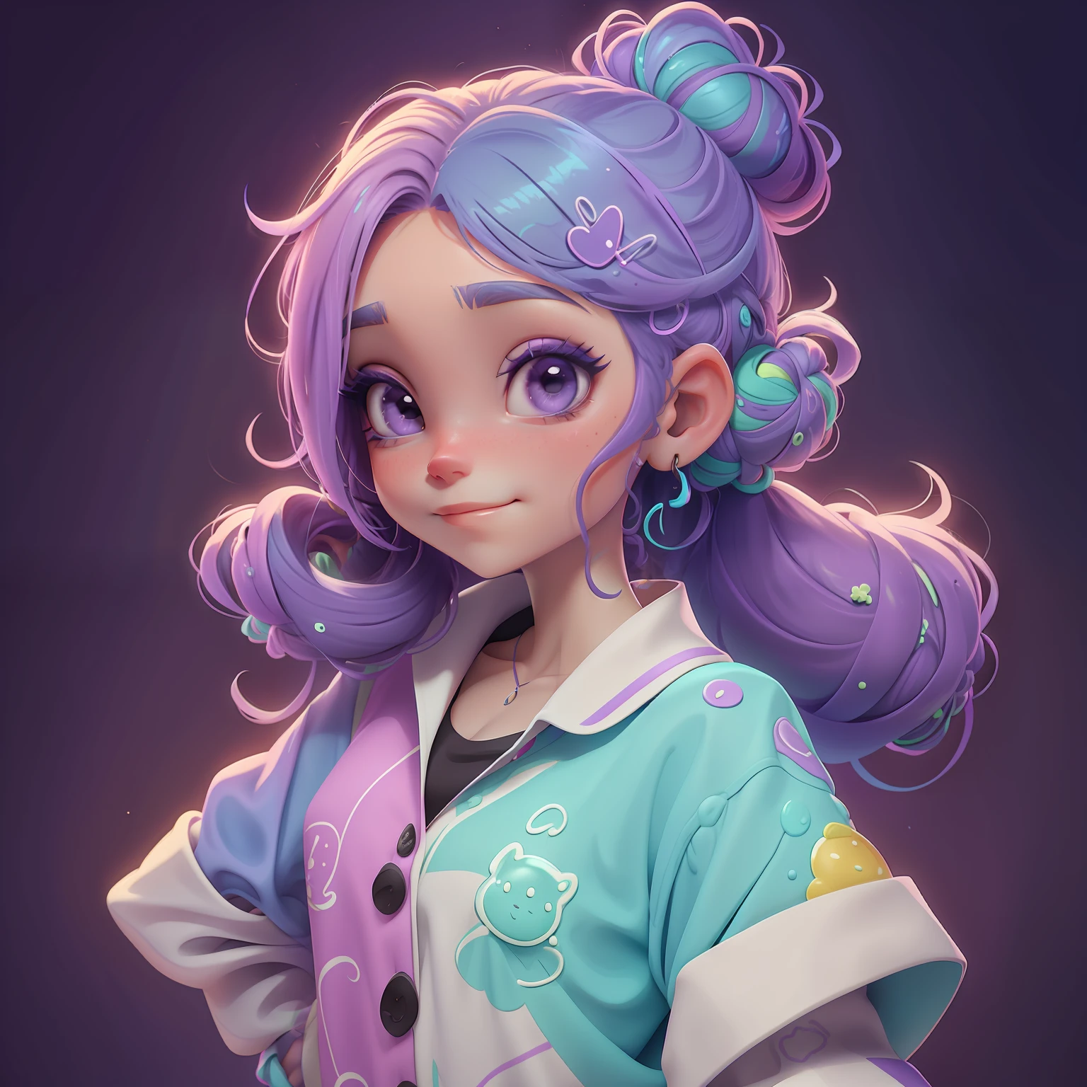 menina Lodo, (Lodo), Slime cabelo bun estilo de cabelo, Roxo escuro, roupas rave neon, master part, best quality