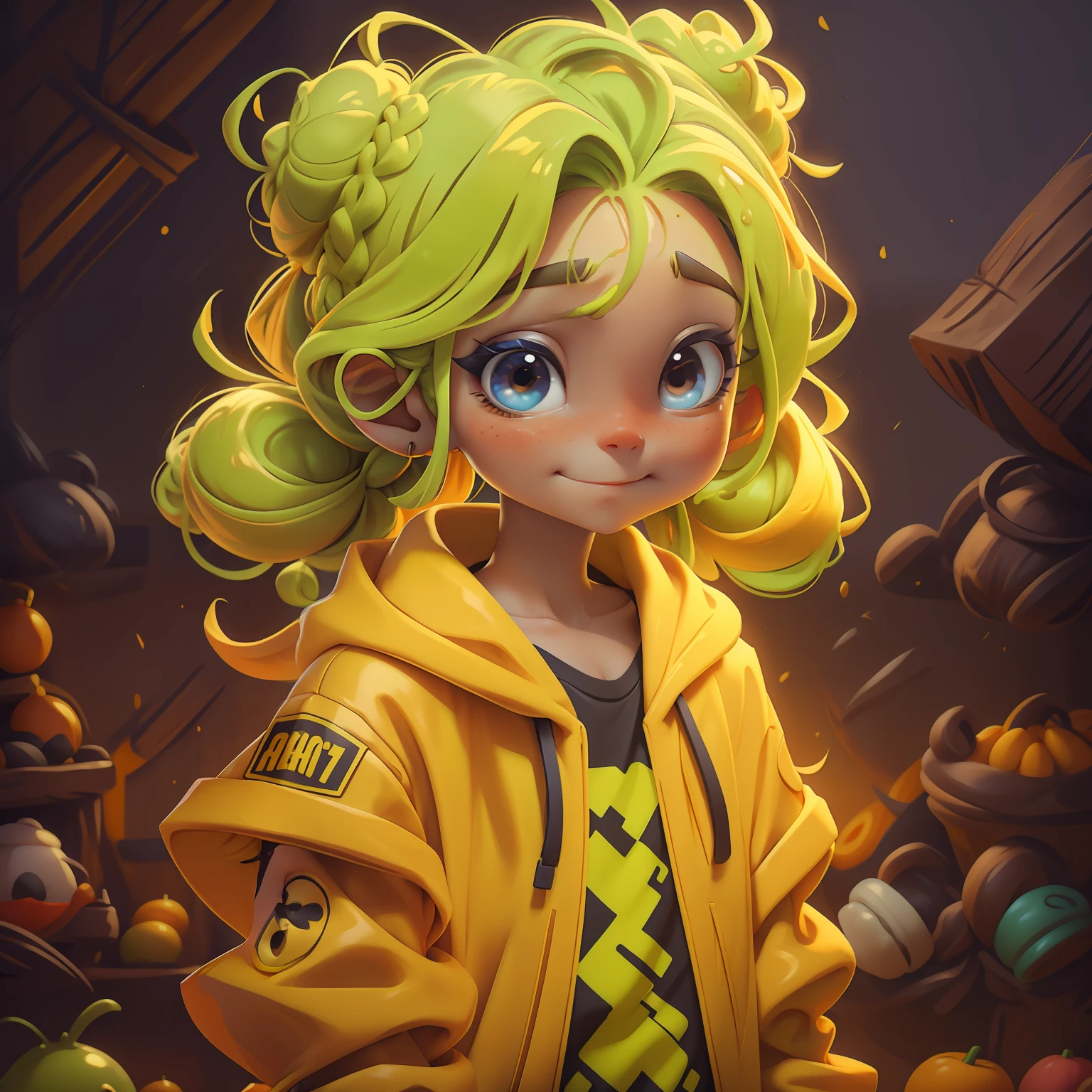 menino Lodo, (Lodo), Slime cabelo bun estilo de cabelo, Laranja de Portland, roupas rave neon, master part, best quality