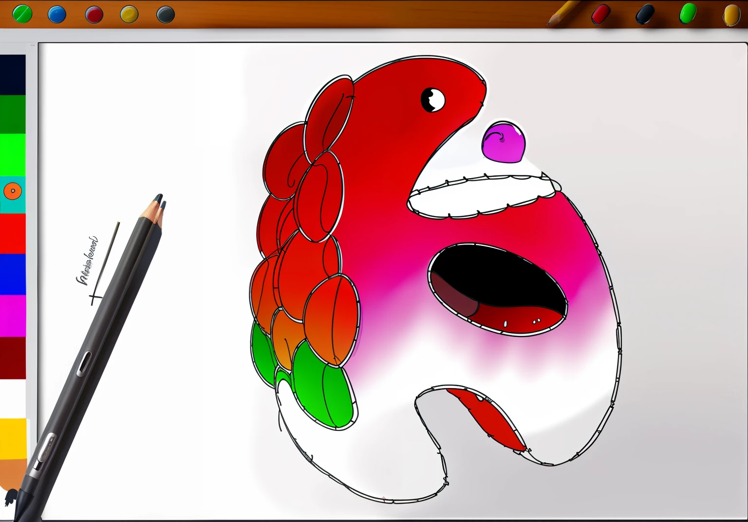 Drawing of a small monster with red follicles on its back, digitally draw on wacom tablet, cell shaded art, draw with wacom tablet, cellshading, Digital drawing, accurately drawn details, cell shaded cartoon, drawn with photoshop, Cell coloring graphic, Planar cell shadows, cellshading, cell - shading, cell shaded adult animation, Draw with Microsoft Paint short blind box style
