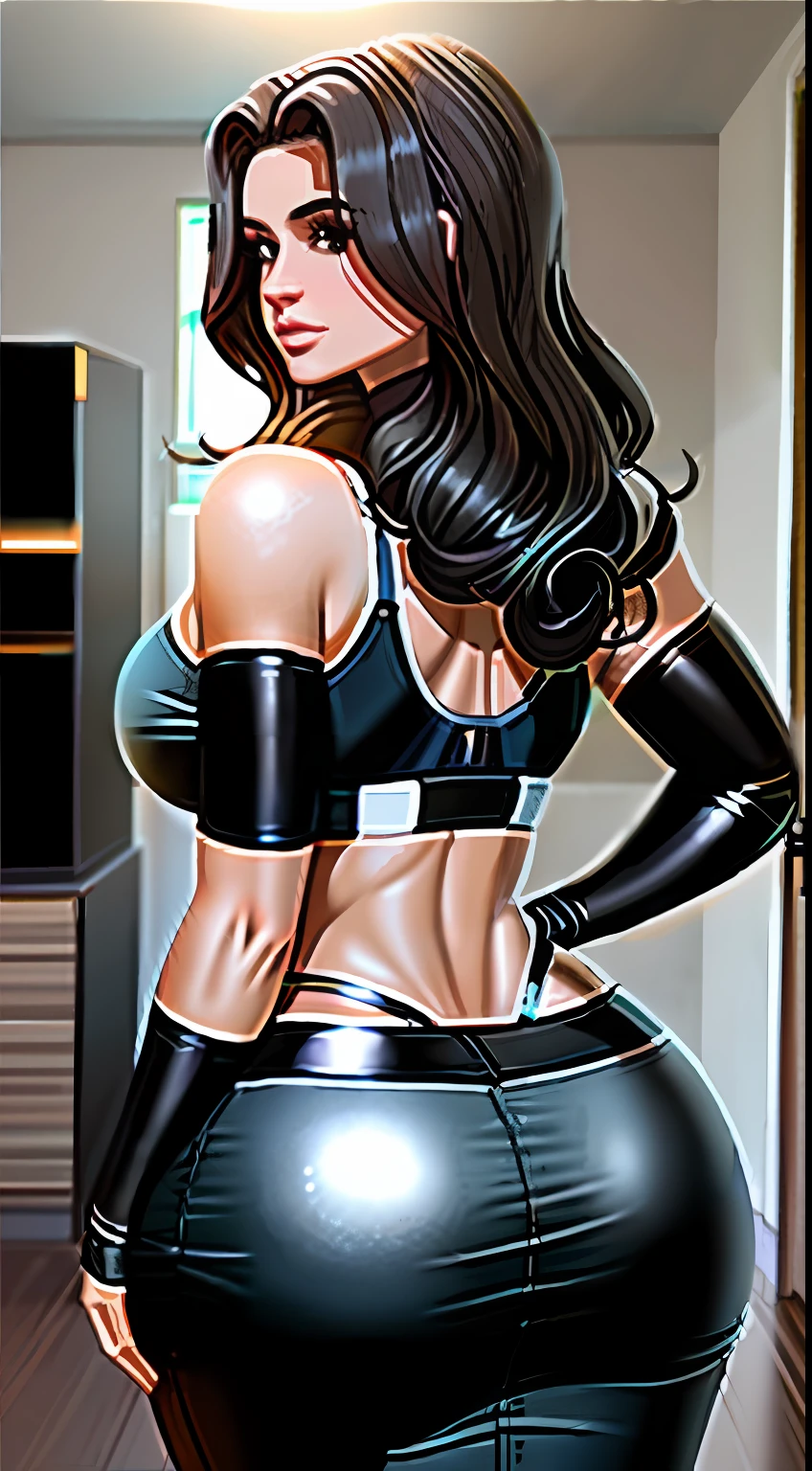 Mulher , bunda grande, from the back, ultra hd , realista, cabelo preto e liso , no quarto inclinada,usando calcinha