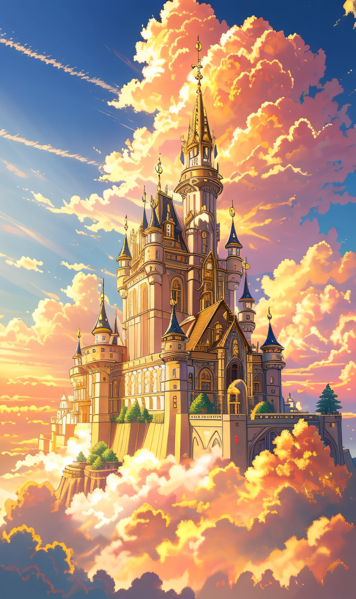 (8k, RAW photo, best quality, masterpiece:1.2), (realistic:1.3), (photorealistic:1.3), ultra-detailed, a golden castle, sunrays, golden clouds, pixel,pixel art,