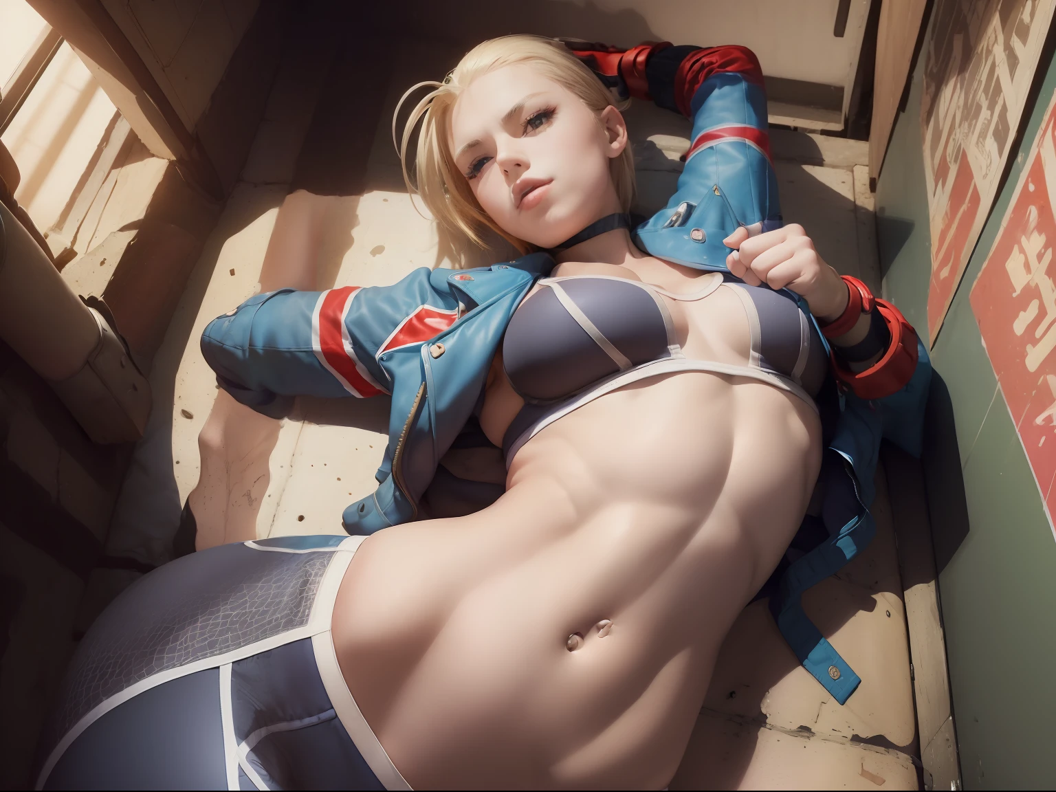 (((cammy white))) (((street fighter)) (((pecho grande)))((viste leotardo verde militar)) (((nalgas perfectas))) ,cuerpo perfecto,(Pecho grande) (pose caliente),retrato de cuerpo entero ((acostada en la cama)),(recostada ),Como estilo de renderizado de motor irreal, aesthetic, Sorprendentemente hermoso momento sincero,(((una chica full))) Vintage aesthetic body, cuerpo completo,en ,35mm film feel, 16k, lumen –ar 9:16 –v 5.1 –q 2 –c 6 –raw ,Gran estilo, ((muslos torneados))) usa su ropa ajustada)(( vista desde arriba ))) aerial view, acostada sobre la cama, cuerpo completo , cuerpo perfecto ,((street fighter))  VIENDOLE LAS NALGAS