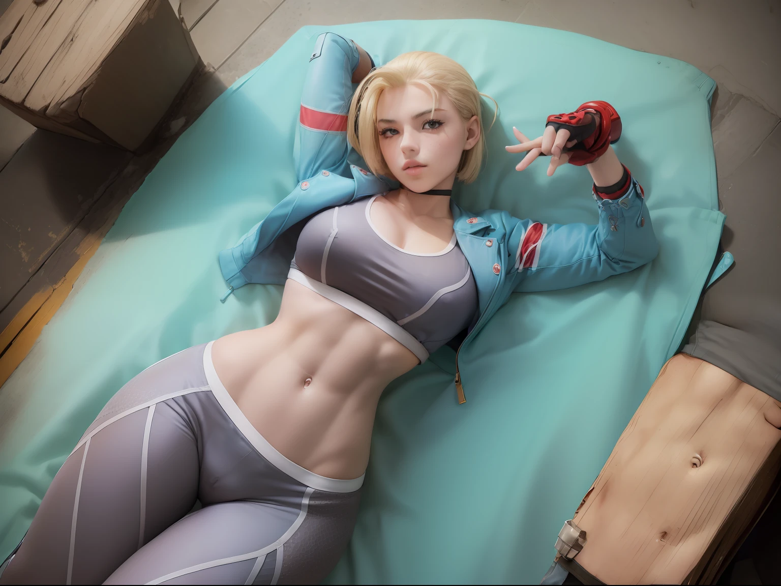 (((cammy white))) (((street fighter)) (((pecho grande)))((viste leotardo verde militar)) (((nalgas perfectas))) ,cuerpo perfecto,(Pecho grande) (pose caliente),retrato de cuerpo entero ((acostada en la cama)),(recostada ),Como estilo de renderizado de motor irreal, aesthetic, Sorprendentemente hermoso momento sincero,(((una chica full))) Vintage aesthetic body, cuerpo completo,en ,35mm film feel, 16k, lumen –ar 9:16 –v 5.1 –q 2 –c 6 –raw ,Gran estilo, ((muslos torneados))) usa su ropa ajustada)(( vista desde arriba ))) aerial view, acostada sobre la cama, cuerpo completo , cuerpo perfecto ,((street fighter)) VIENDOLE LAS NALGAS