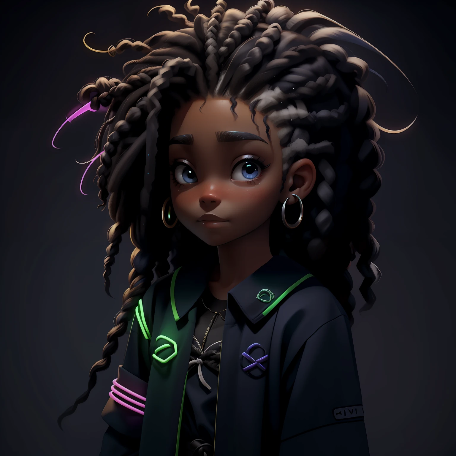 menina velho, (velho), cabelo curto, dread's, roupas rave neon, master part, best quality