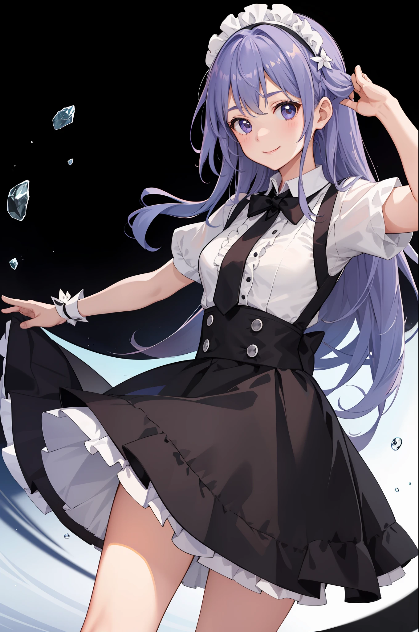1girl in、A smile、A delightful、skirt by the、(small tits)Chilarism、doress、pinafore,,,,,,、Maids,,,,,,,,、hair adornments、movement、