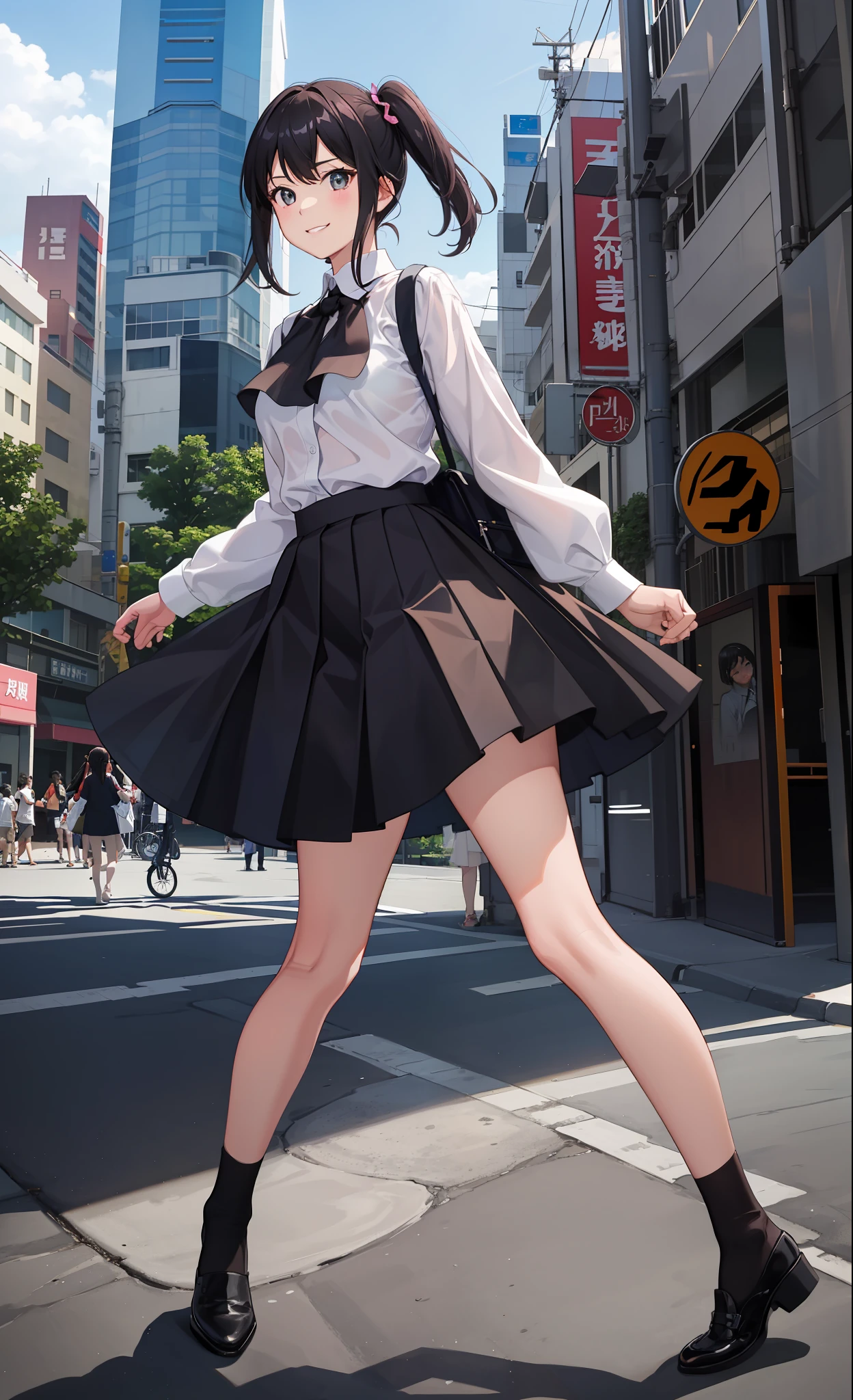 1girl in、A smile、The shirt、Blouse、skirt by the、(small tits)Chilarism、movement、