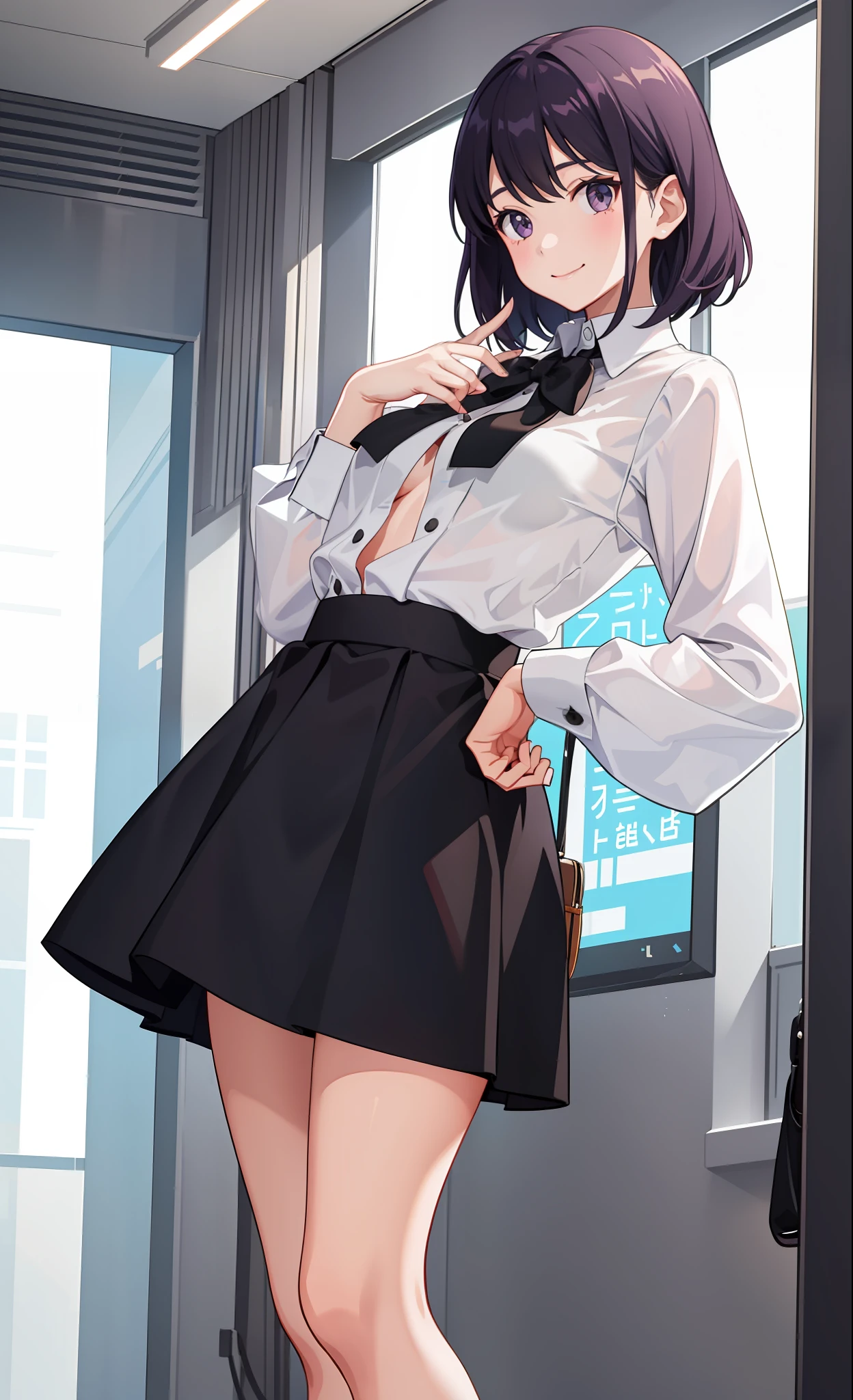 1girl in、A smile、The shirt、Blouse、skirt by the、(small tits)Chilarism、movement、