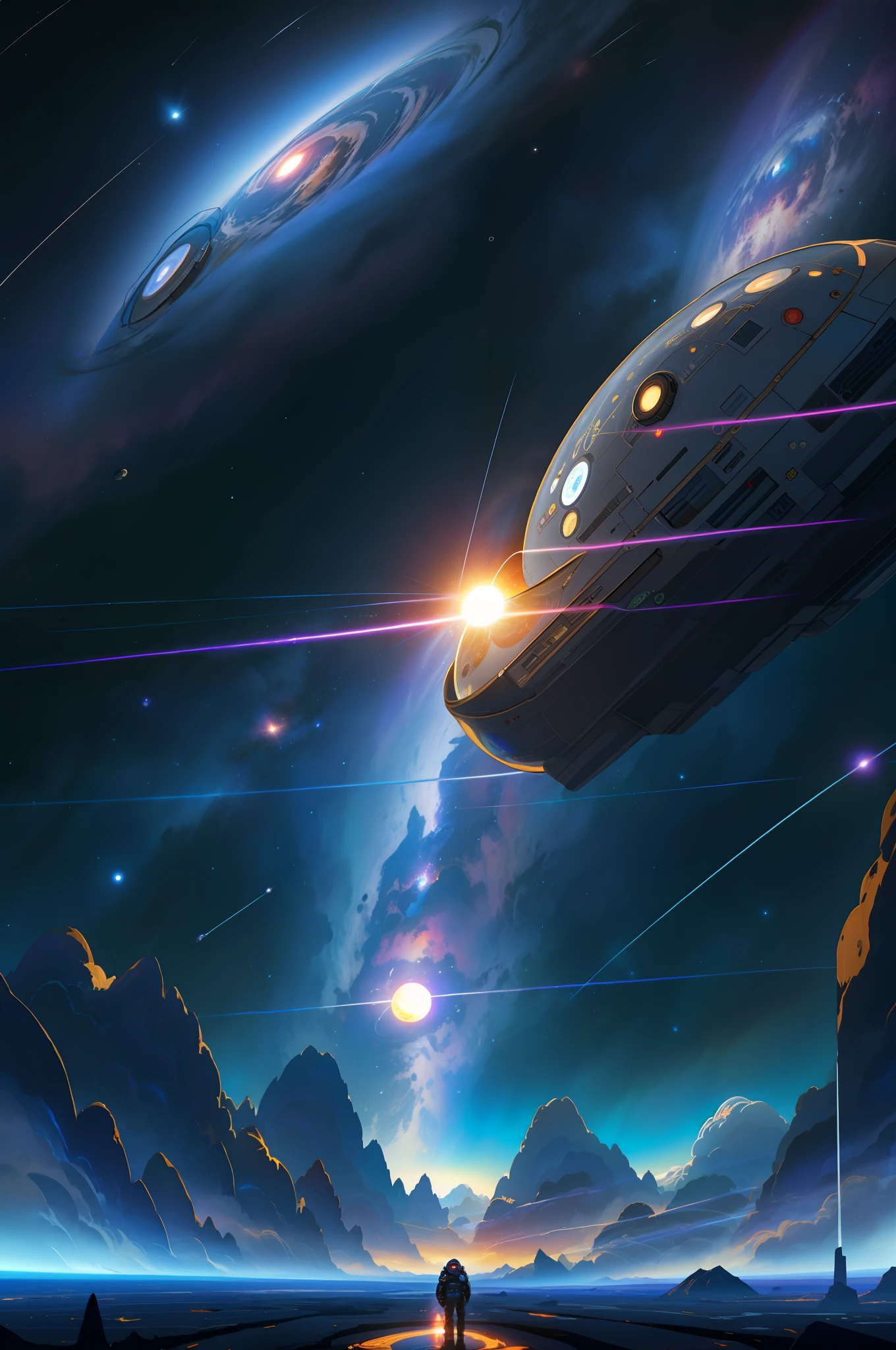There's a space station with a planet in the middle of it, apocalyptic spherical explosion, Planeta explodindo no fundo, planetas colidindo, Dois planetas colidindo, nave espacial explodindo, Reflexo da lente. Fotorrealismo oculto, dyson sphere in space, ominous space battle background, Foto de uma esfera de Dyson, explosion background, Interstellar space configuration, lente pesada flare