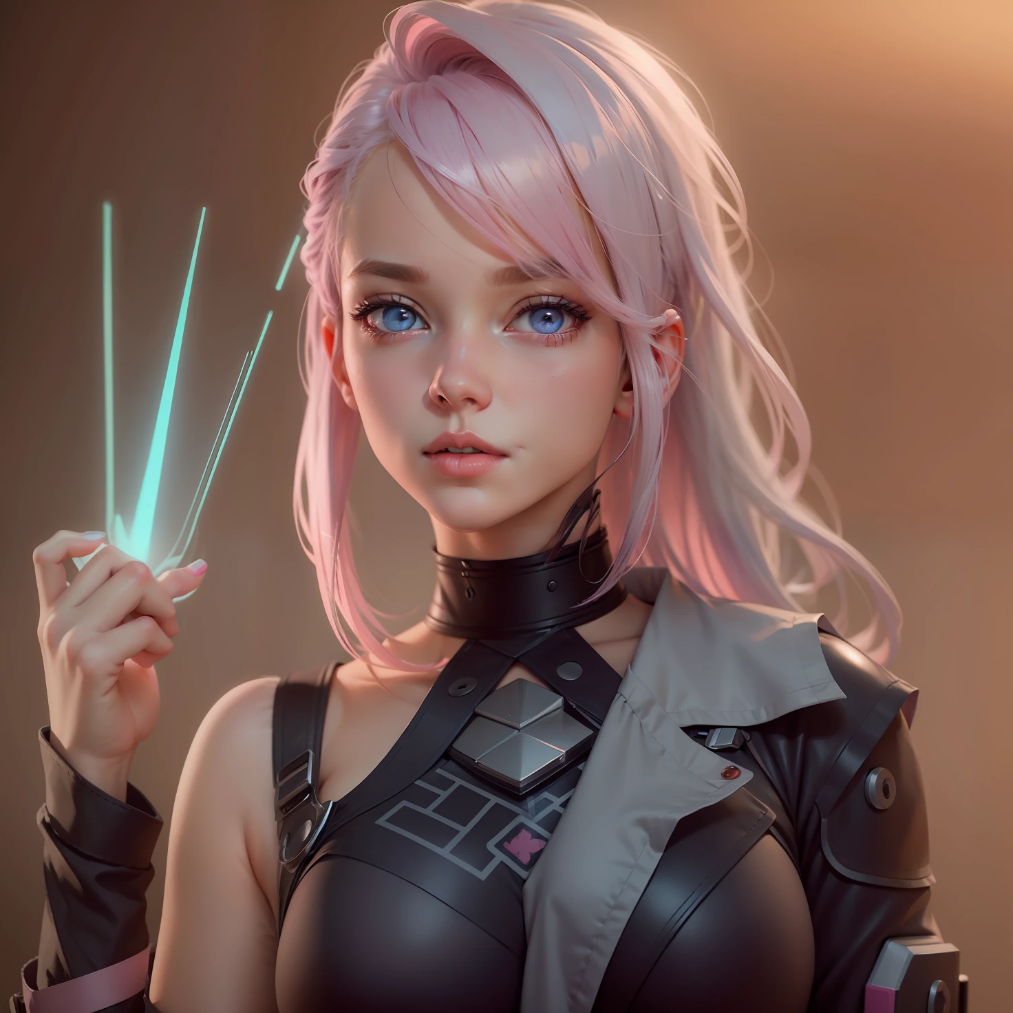 Beautiful girl with gray & pink hair, blue Eyes, pink lips, mini clothes, cute girl, standing, cinematic light effect, amazing, ultra realistic, Best quality, masterpiece, realistic photo, 8k, UHD, Hair details, extremely detail,