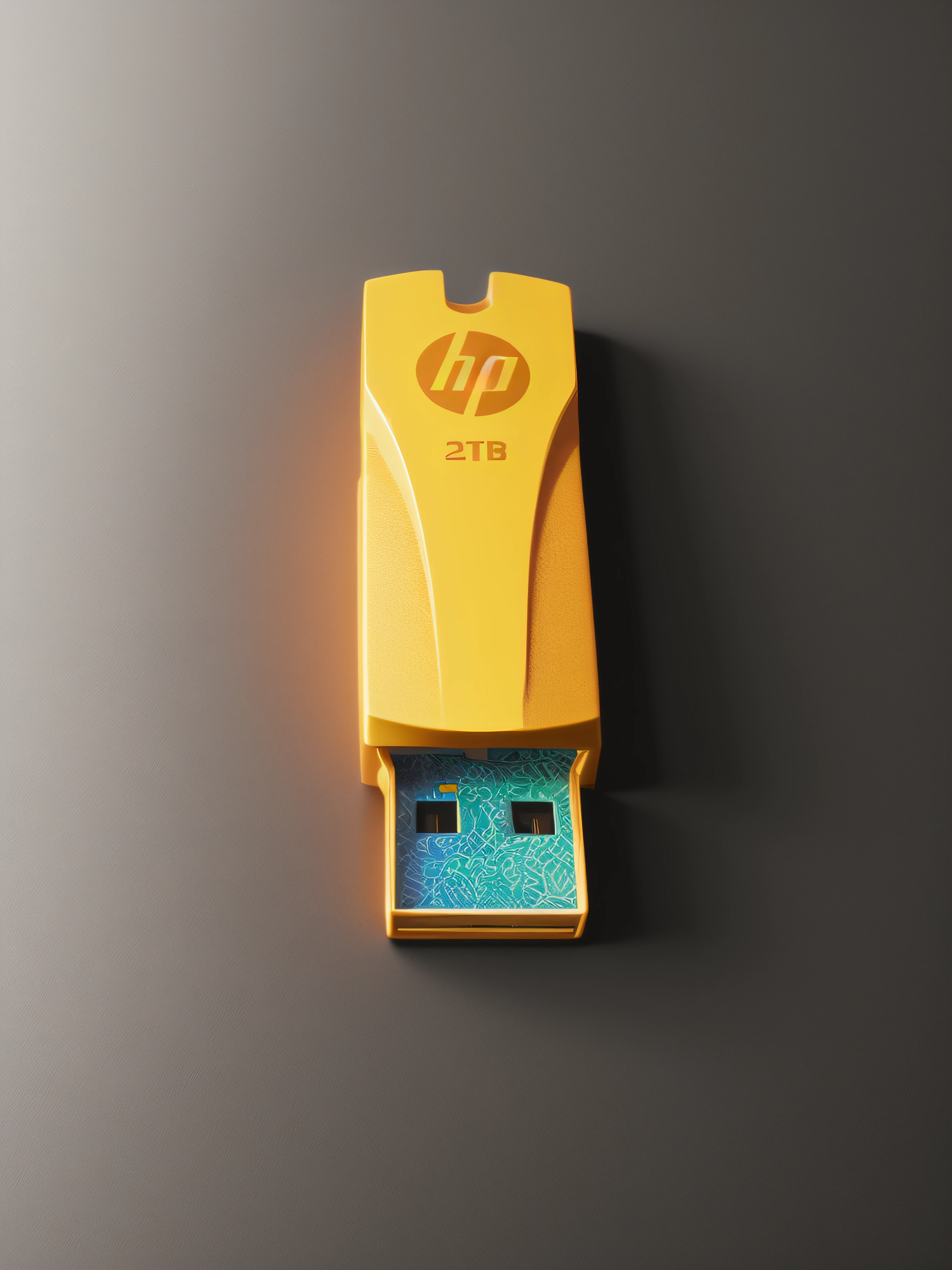 A USB stick rests on the smooth-textured wooden office desk in a computer room. The picture is clear (Sharp: 0.7) and displays a colorful explosion of psychedelic paints (cores: 1.21), With incredible detail. Na mesa, Accessories include the Nikon D850 with Kodak Portra 400 photo film and f1 lenses.6, garantindo cores ricas e textura realista. Lighting is dramatic, and all around are the computer, enquanto, teclado e cabo USB.