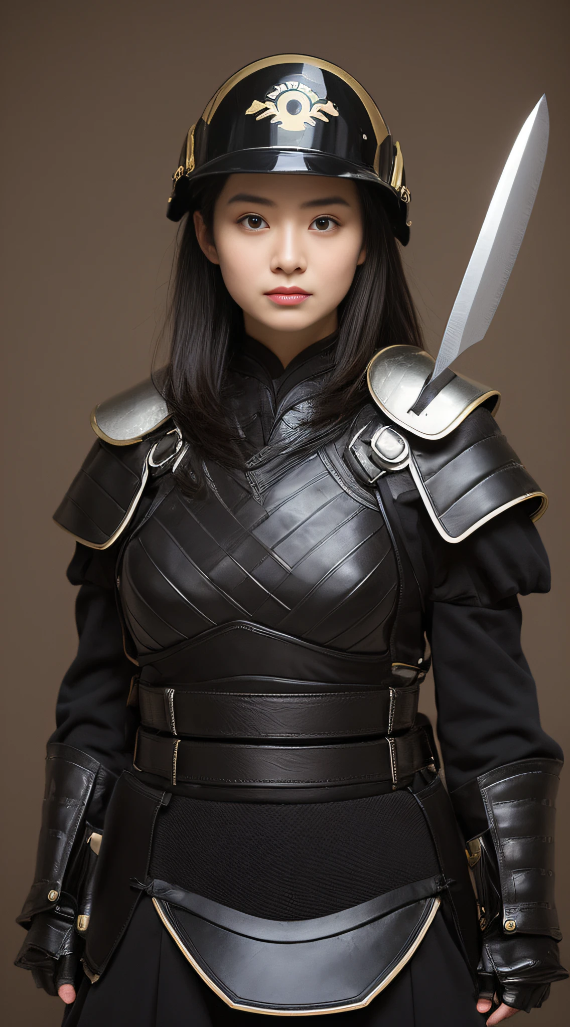 (8K High Quality Masterpiece、1 sexy woman G cup:1.3、Black perspective:1.1、hyperdetailed face、二重まぶた、Transparent underwear、Stroking chest、Open legs)、jpn、Military general、Oda Nobunaga、Wearing a helmet、Cosplay、highleg、samurais、armor、s Armor、knifes、Japan helmet、