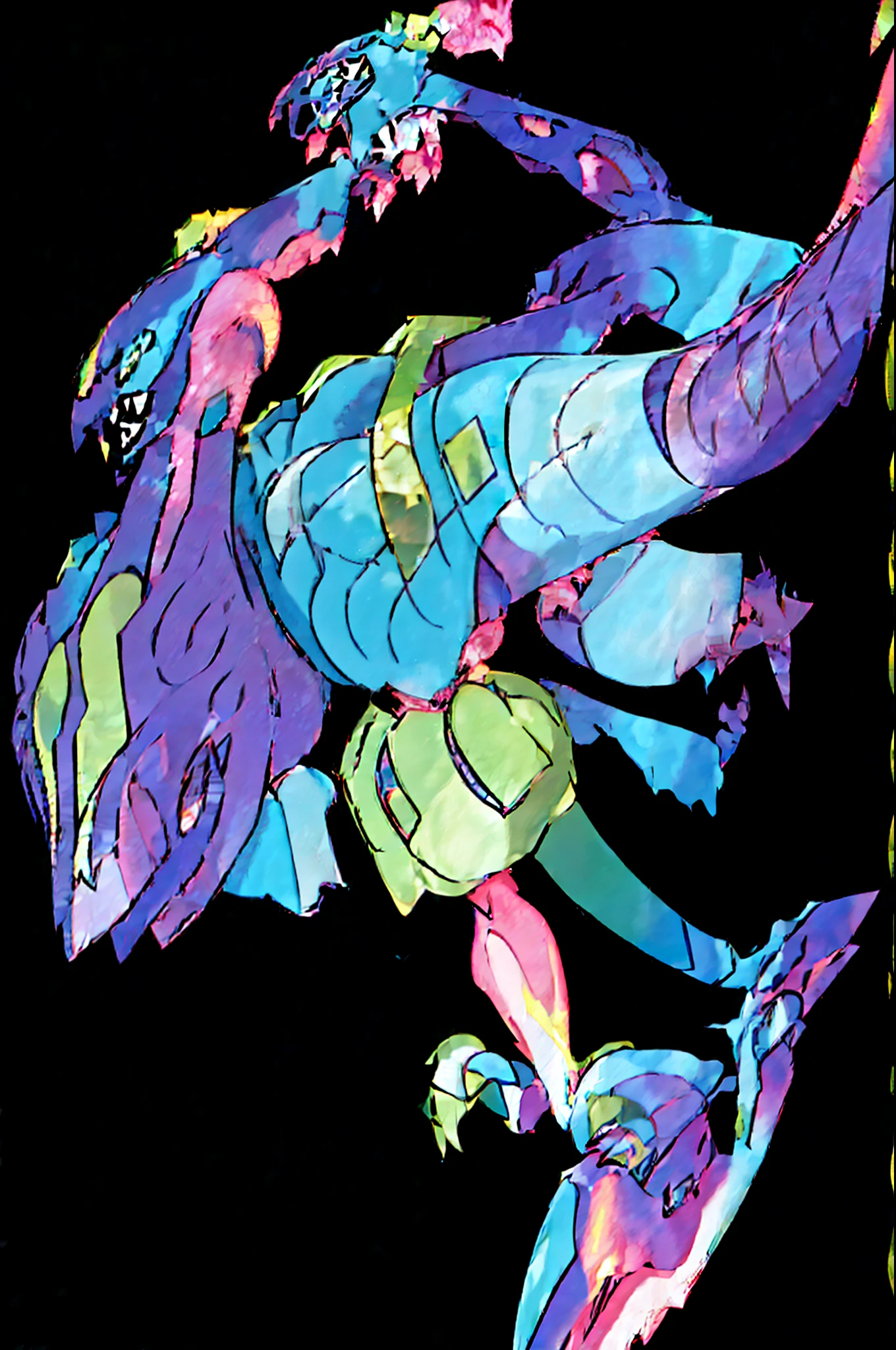 (Best quality, masterpiece1.2), giant, aura brillante, Aura spirituel, Brilliant and epic, brillant, yeux brillants, Awesome, Style Jojo, pokemon, Fakemon, vert, flottant, , neon light, wicked, ennuyer, Wraith, Wraith