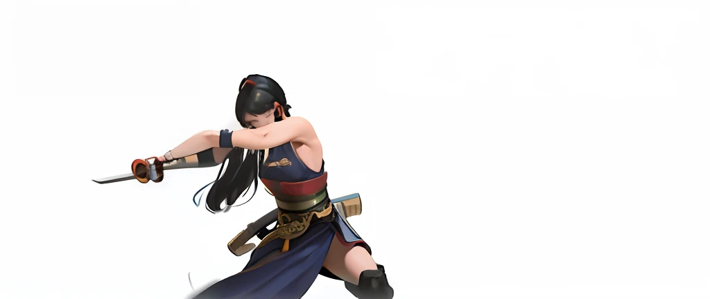 Woman wielding a Japanese samurai sword with utmost skill and precision. Changed to swinging sword with left hand