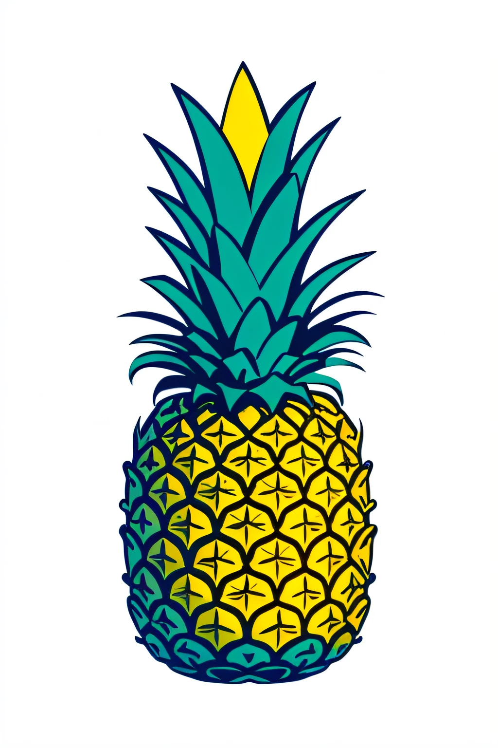 flat color, modern multi color logo of a pineapple, on white background.