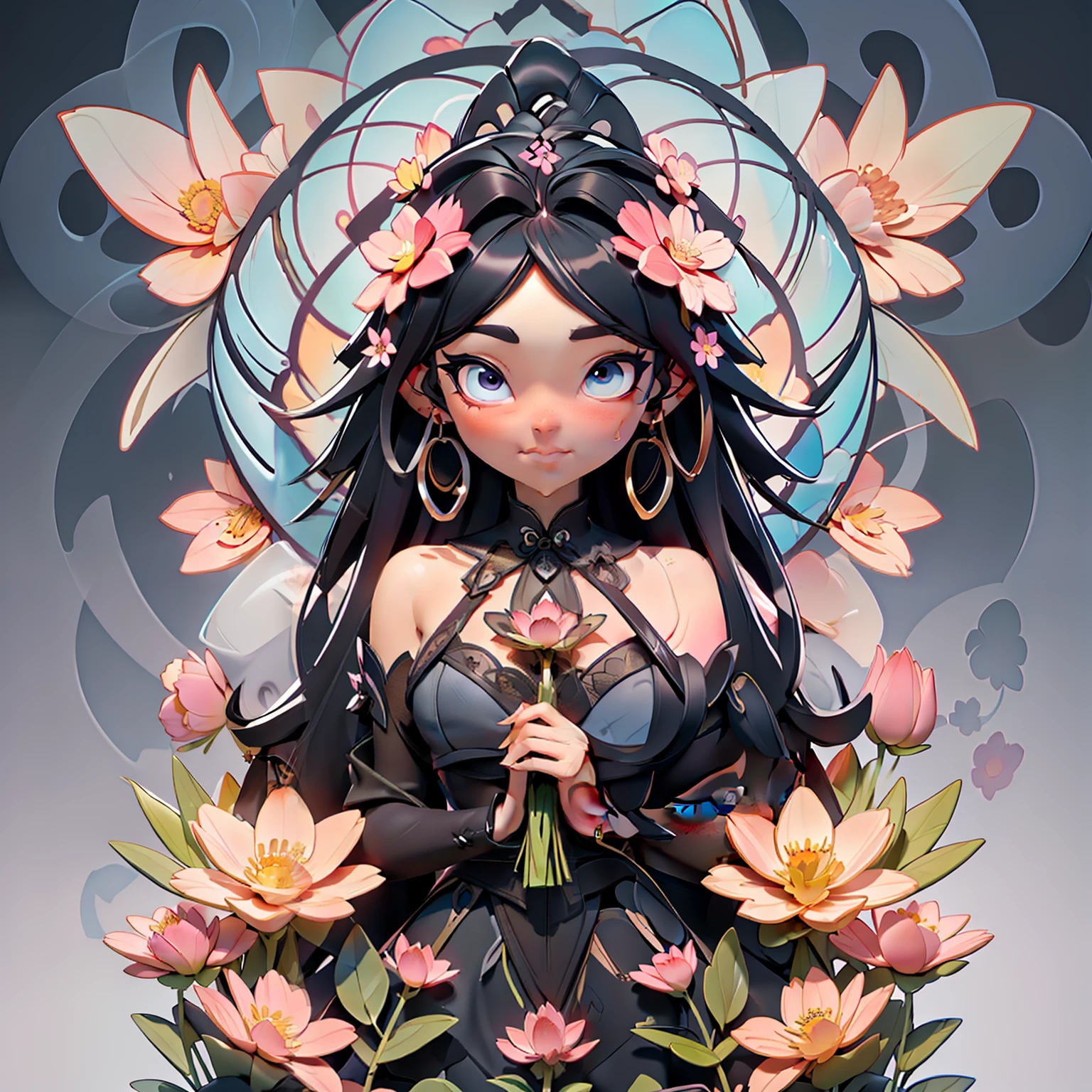 "Inner Flourishing": In this illustration, a character is in the midst of a process of self-discovery and personal growth. She is represented as a flower in full bloom, symbolizing the journey of becoming the best version of herself. This image conveys the message that we all have incredible inner potential that can flourish with care and self-acceptance.