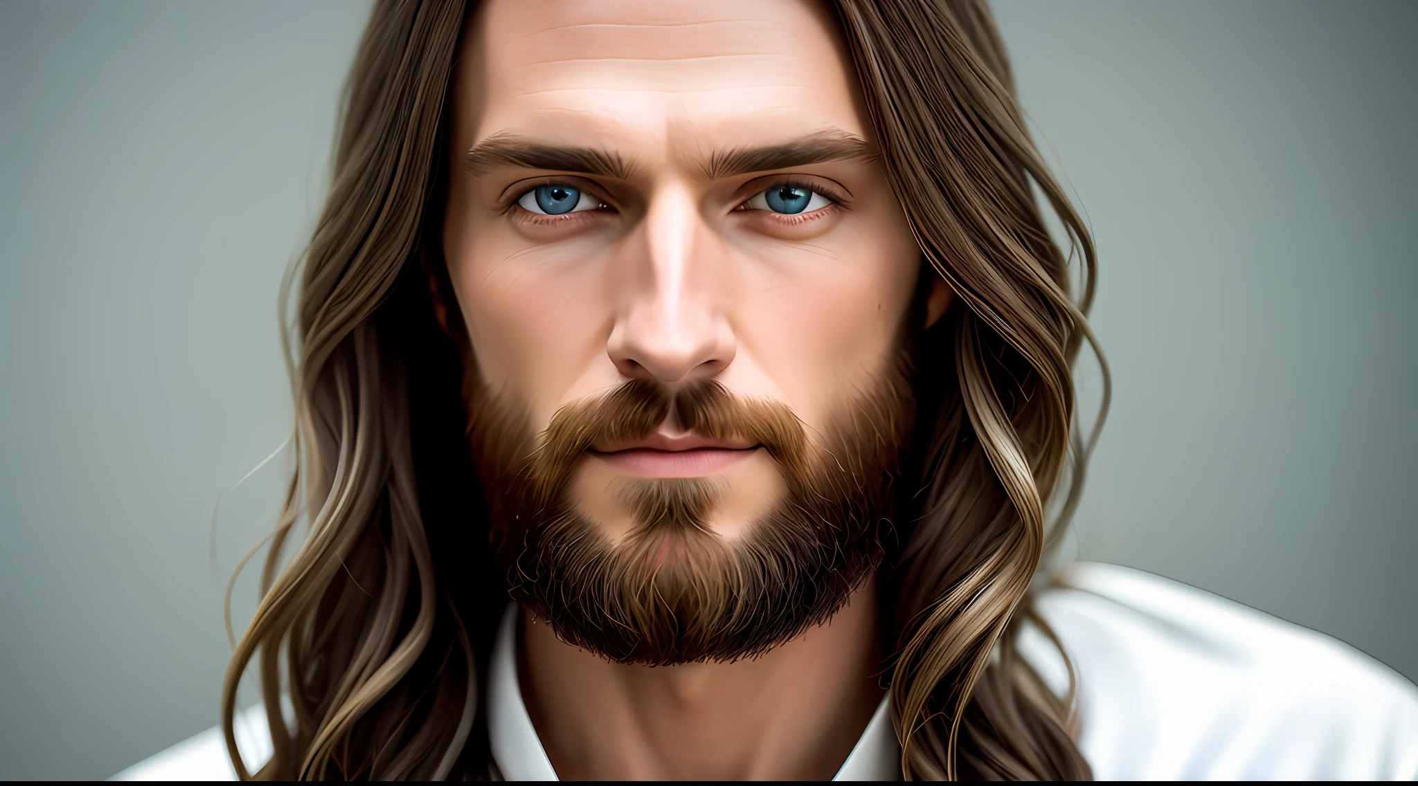 (symmetry),centered,a ((close)) up portrait,(Jesus),a very thin white man with long hair and a beard,wearing a long white robe,35mm,natural skin,clothes detail, 8k texture, 8k, insane details, intricate details, hyperdetailedhighly detailed,realistic,soft cinematic light,HDR,sharp focus, ((((cinematic look)))),intricate, elegant, highly detailed