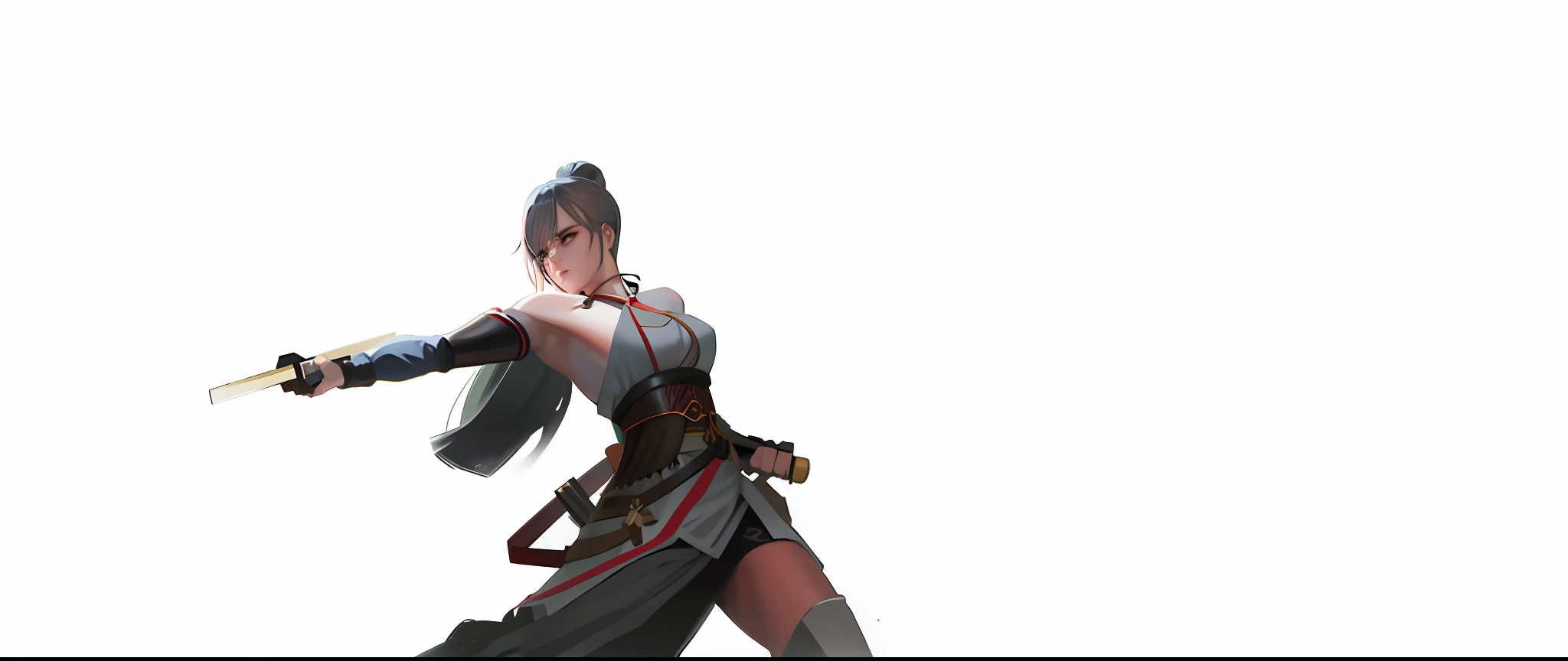 Woman wielding a Japanese samurai sword with utmost skill and precision. woman right hand swinging sword