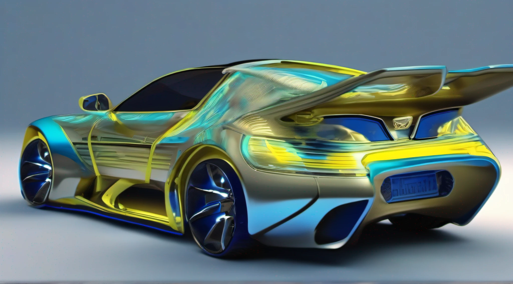 carro do futuro, com alta tecnologia, Hibrido, capacidade de decolagem, metallic paint, azul, flutuando, luz de neon nas laterais, directional headlights, turbo, detalhes intrincados, highes definition