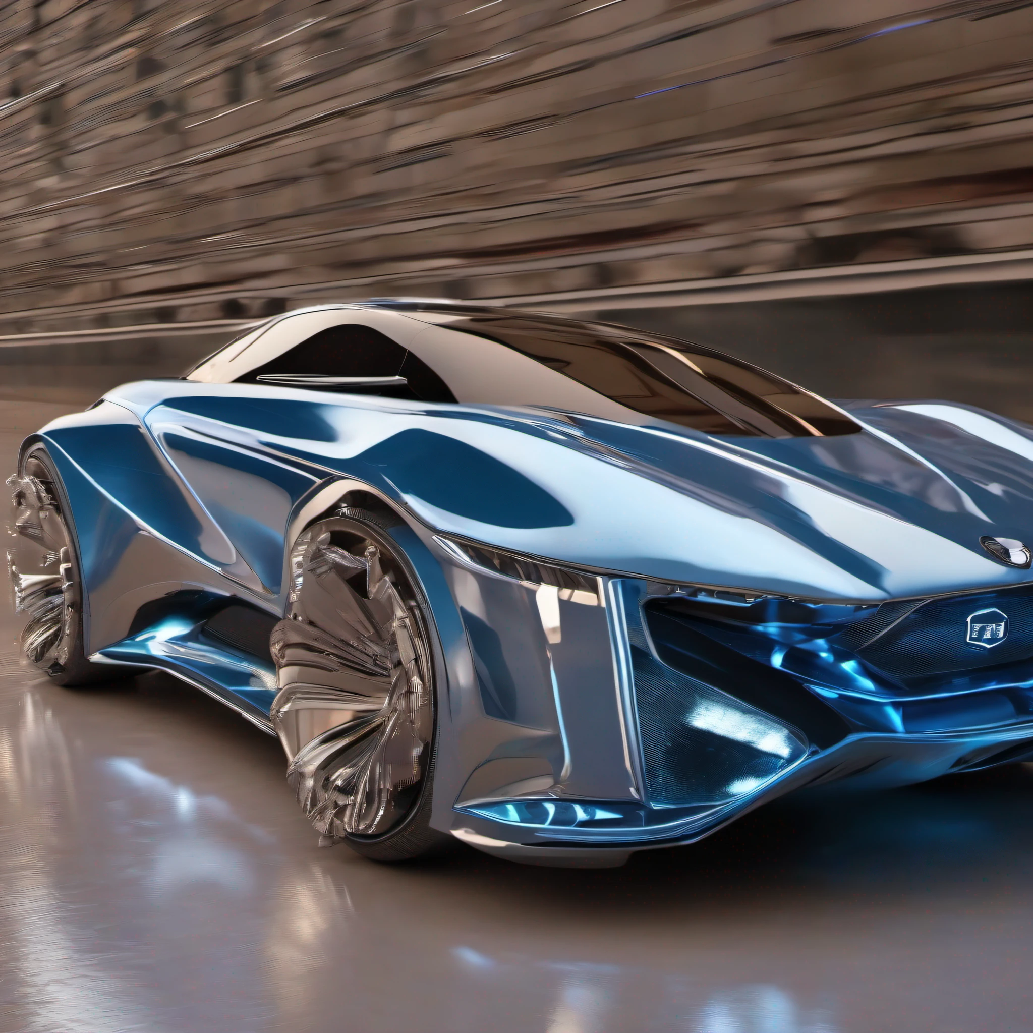 carro do futuro, com alta tecnologia, Hibrido, capacidade de decolagem, metallic paint, azul, flutuando, luz de neon nas laterais, directional headlights, turbo, detalhes intrincados, highes definition