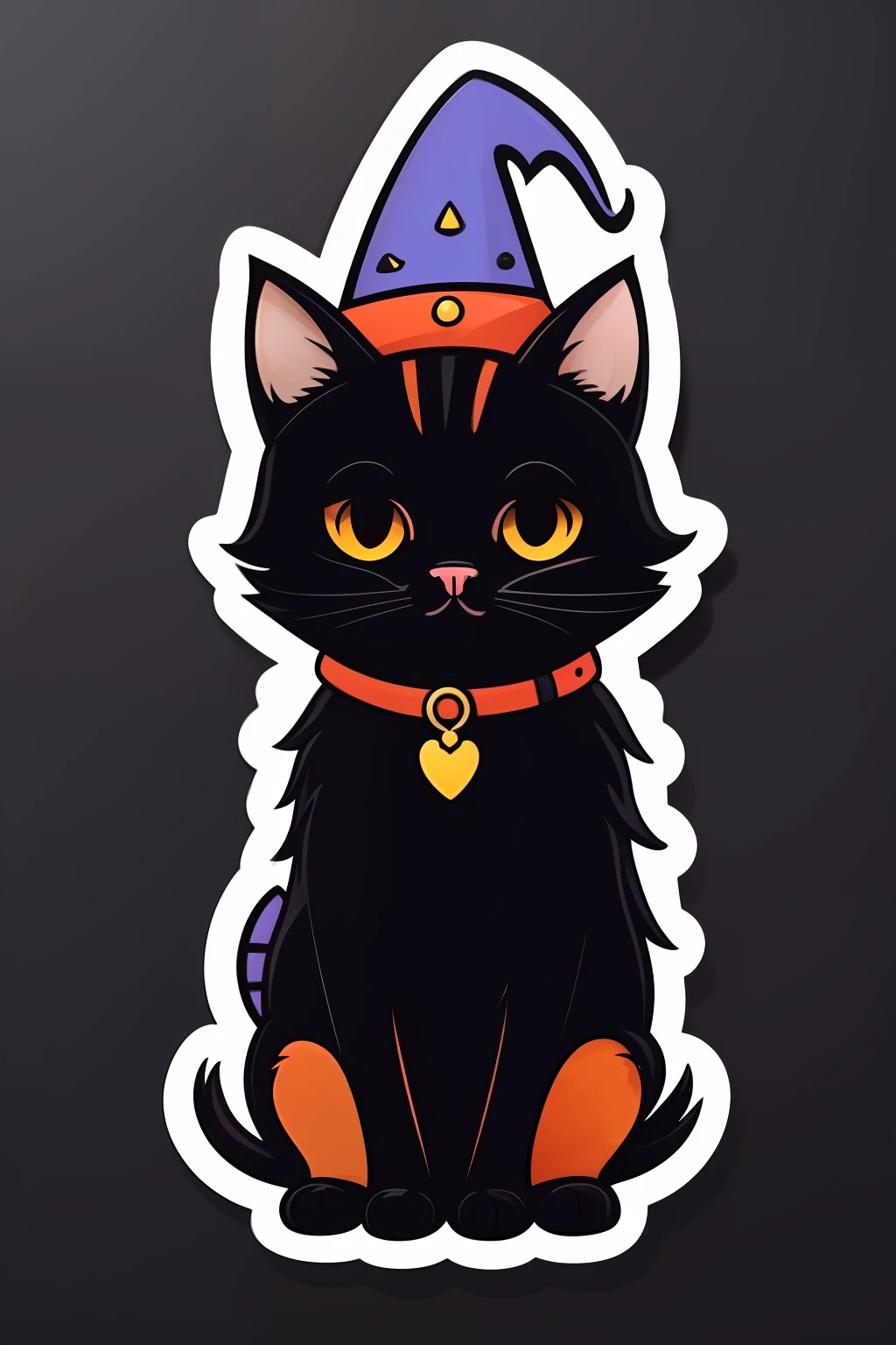 a sticker a a black cat wearing a witch's hat