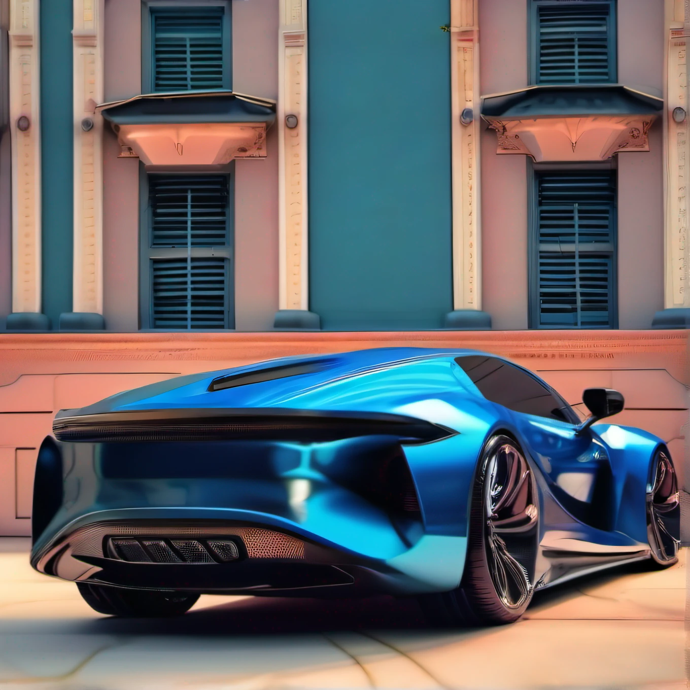 carro do futuro, com alta tecnologia, Hibrido, capacidade de decolagem, metallic paint, azul, flutuando, luz de neon nas laterais, directional headlights, turbo, detalhes intrincados, highes definition