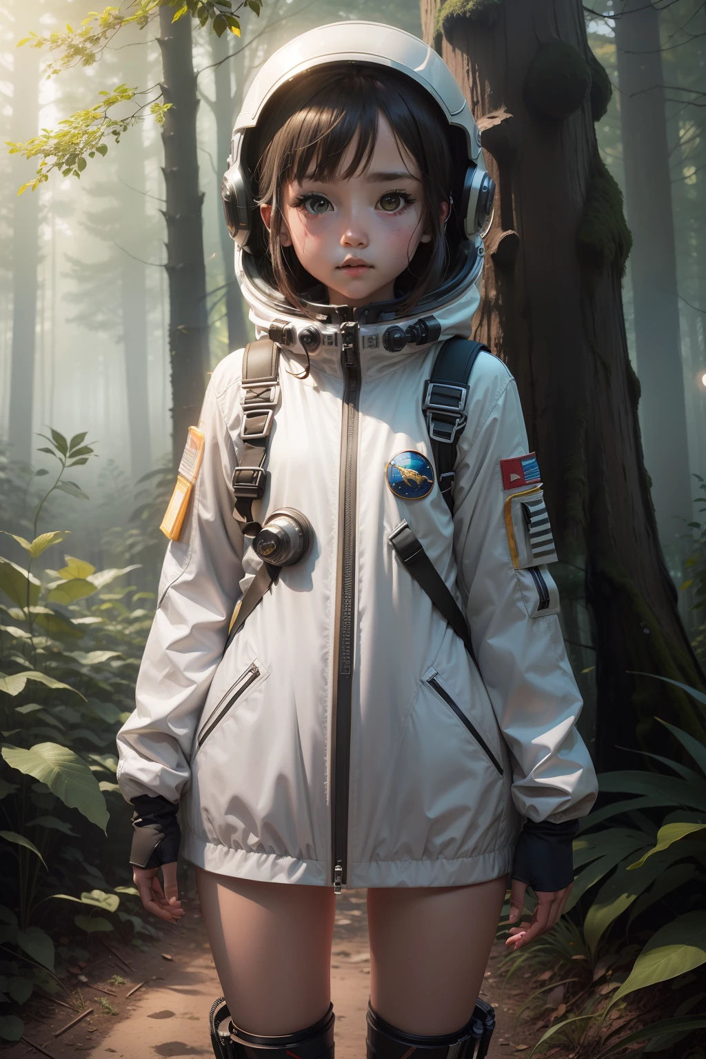 Spacesuit,future,Young girls,ln the forest