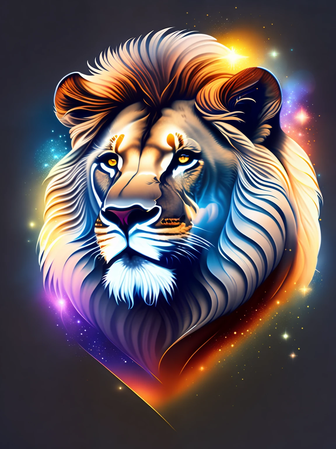 majestic lion, twinkling lights, tshirt design, vector art