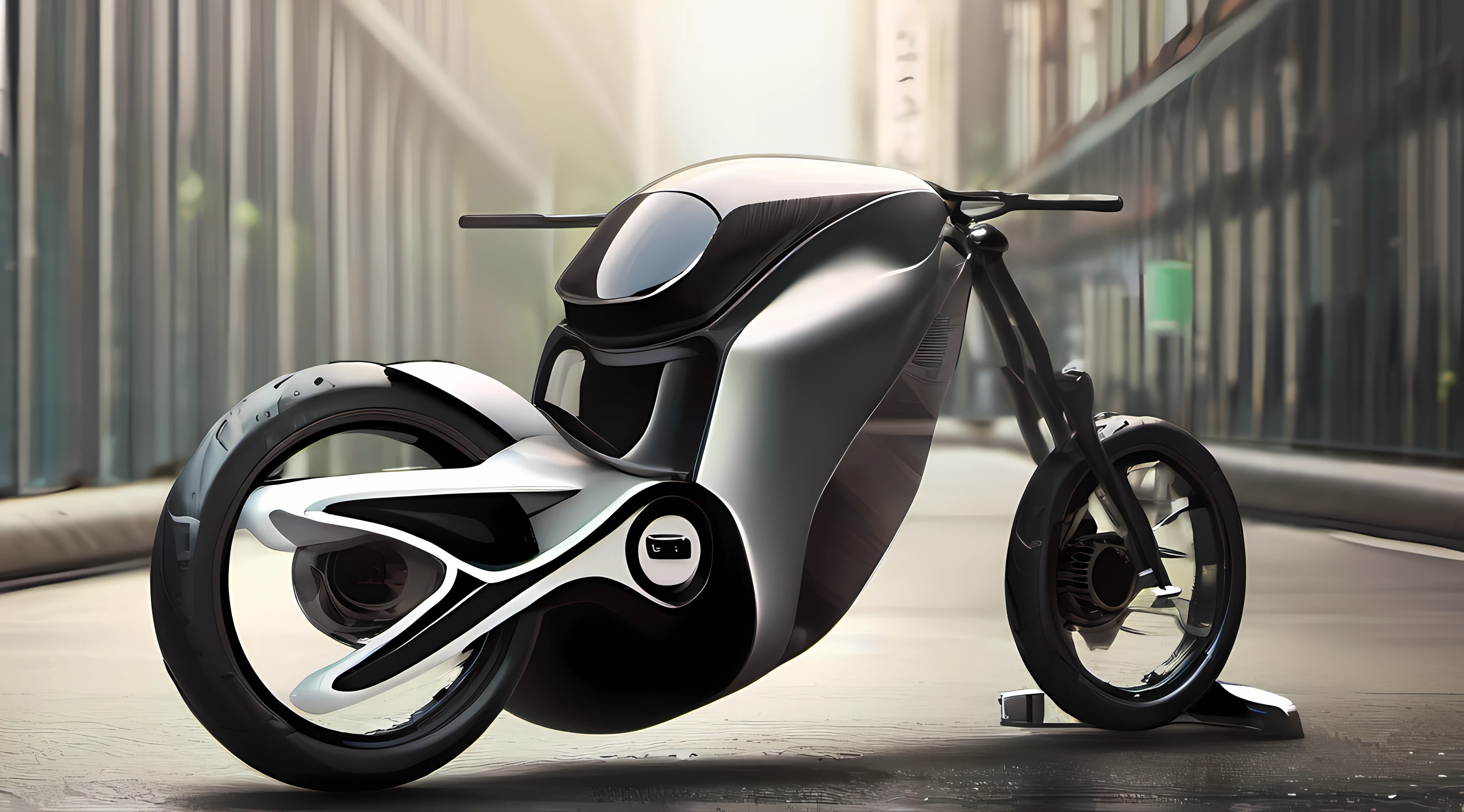 State-of-the-art bike, quadro de liga de carbono, ELECTRIC MOTOR, guarda-chuva, futuristic designer, innovation