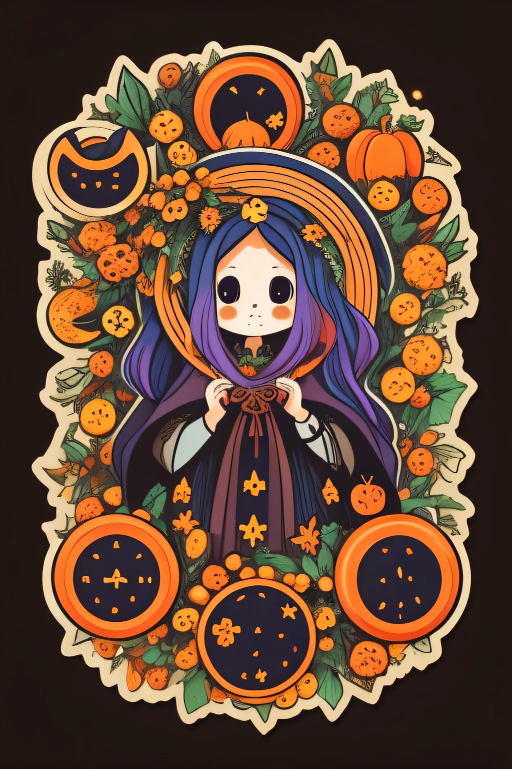 create a circular wreath for the sabbat Samhain with harvest imagery