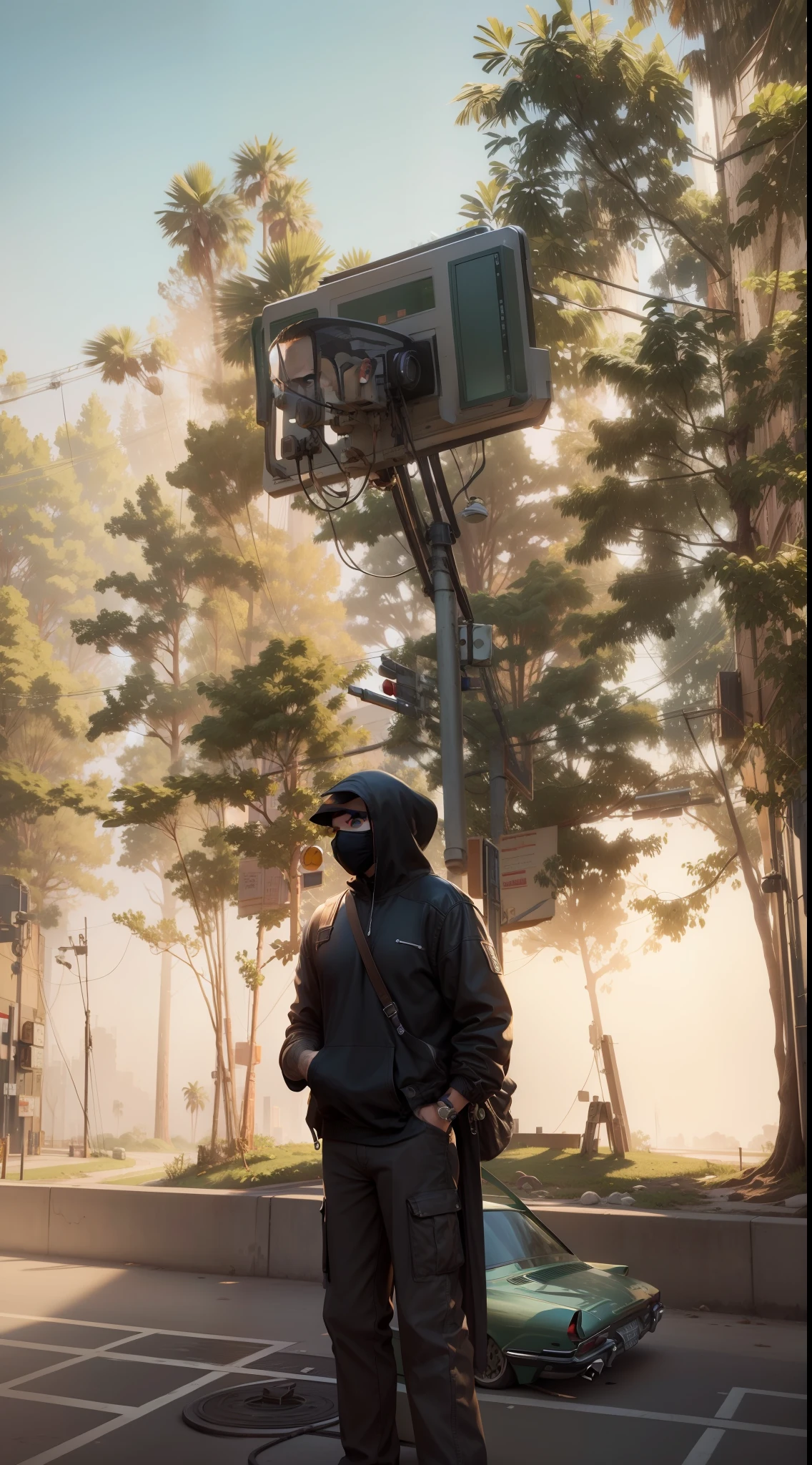 Change GTA Background, handsome boy, realistic face mask,8K ultra realistic