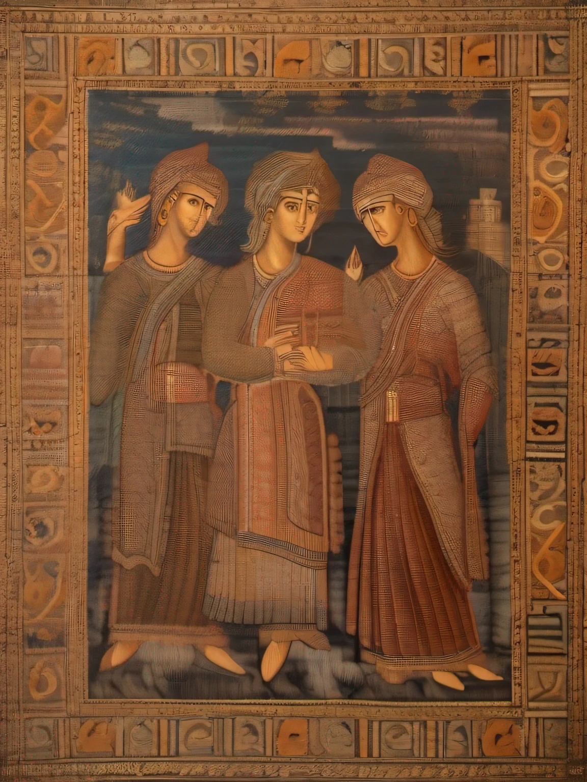 (masterpiece, high resolution:1.4), (Ancient rupestrian Mural art:1.2). intricate details, UHD, 8k