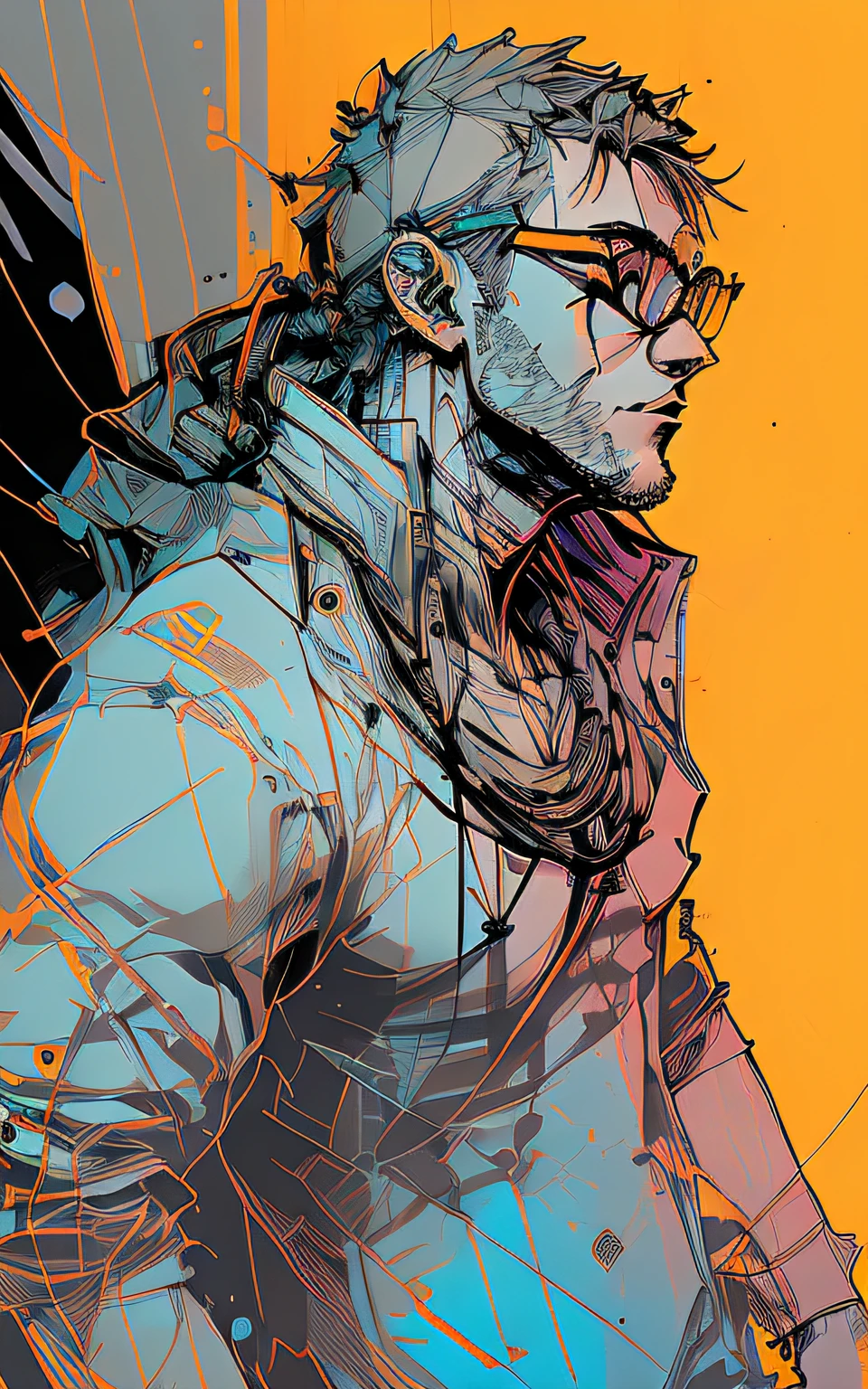 nvinkpunk, (((homem europeu de meia-idade, calvo e usa oculos))), obra-prima, melhor qualidade, ((rosto detalhado)), ((premiado)), (Alto detalhe), clear, 8k, trending on ArtStation, complexo