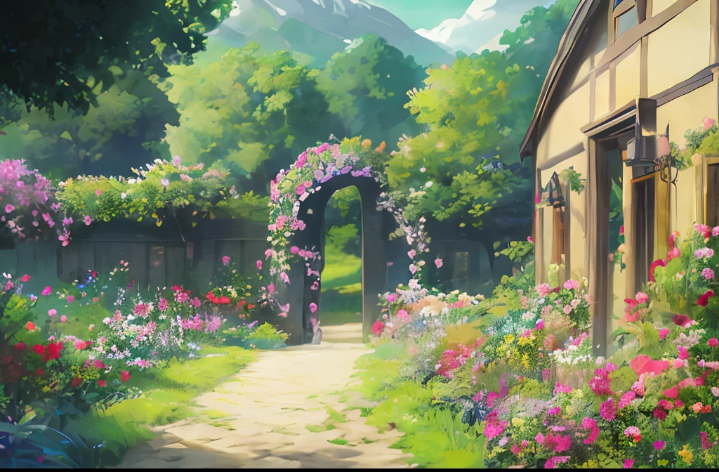 in the style of beautiful garden scenery