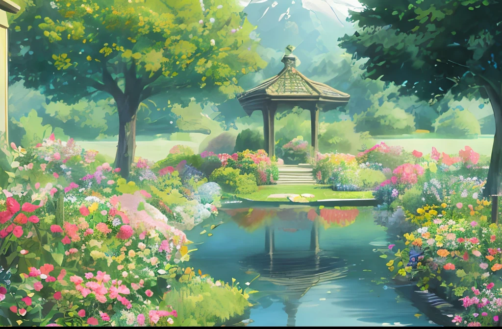in the style of beautiful garden scenery