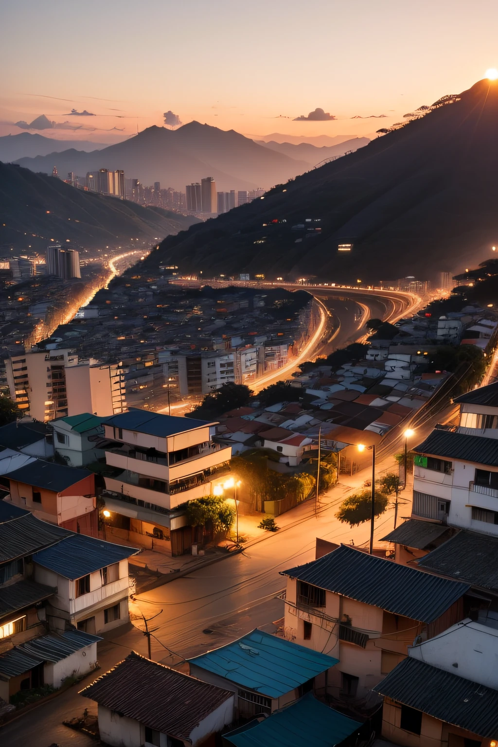 Favela in the background sunset