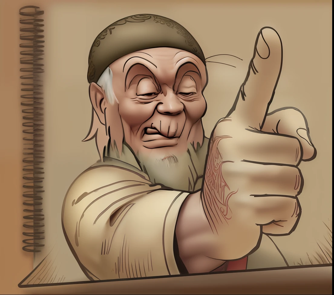 Realistic, journey, masterpiece, read detail sketch old man China, high quality, best quality