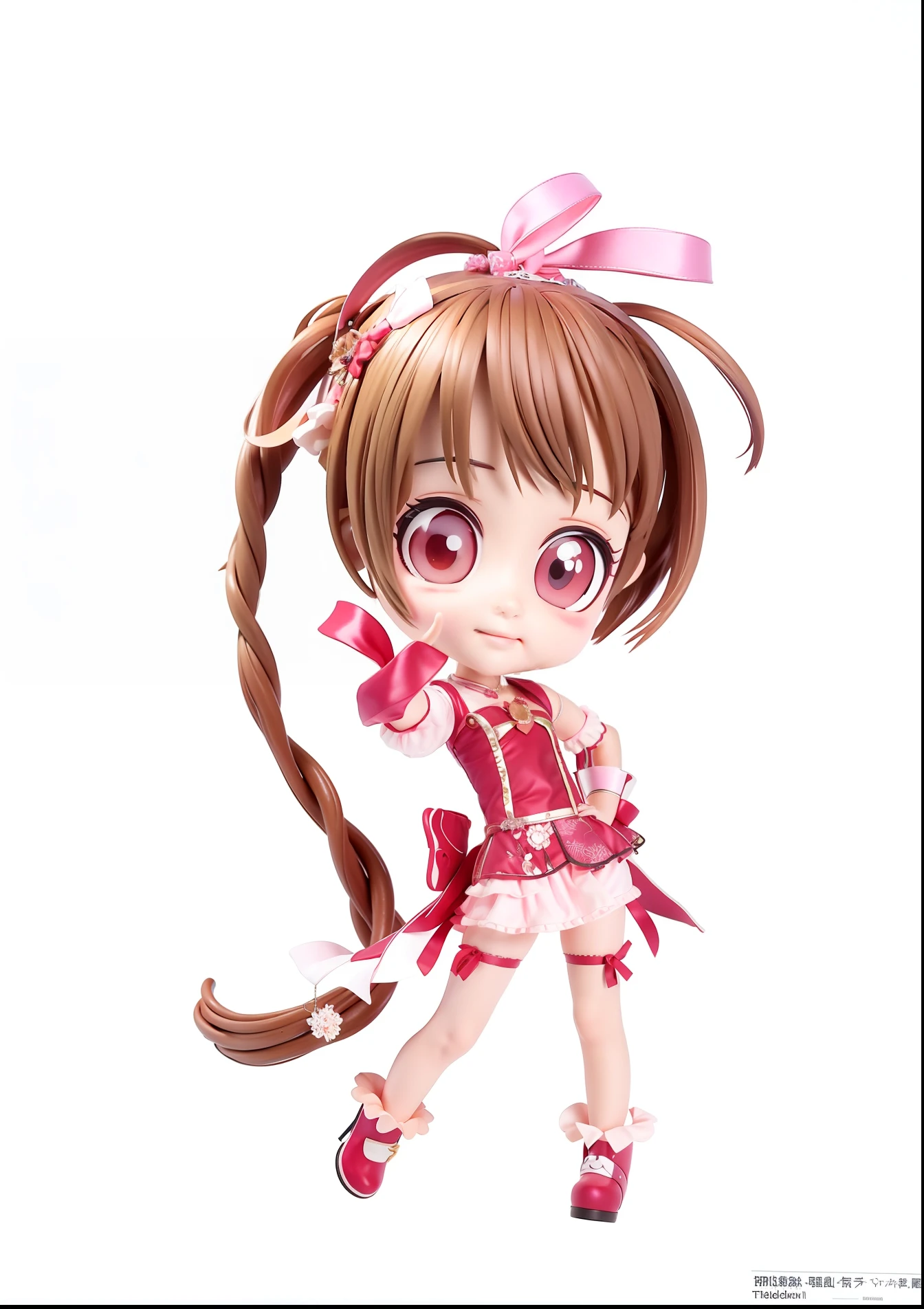 Delicate portrayal of facial features, Delicate hair portrayal, Delicate eye portrayal, Peerless beauty, 4k画质, Delicate facial features, Dance costumes, Anime girl in pink short skirt with dance costume and pink shoes, a pastel inspired by Tsubasa Nakai, pixiv contest winner, Brown high tail hair and pink eyes, Single character full-body portrait, anime full body illustration, The anime girl is named Komai, Anime figure, Shoujo manga character design