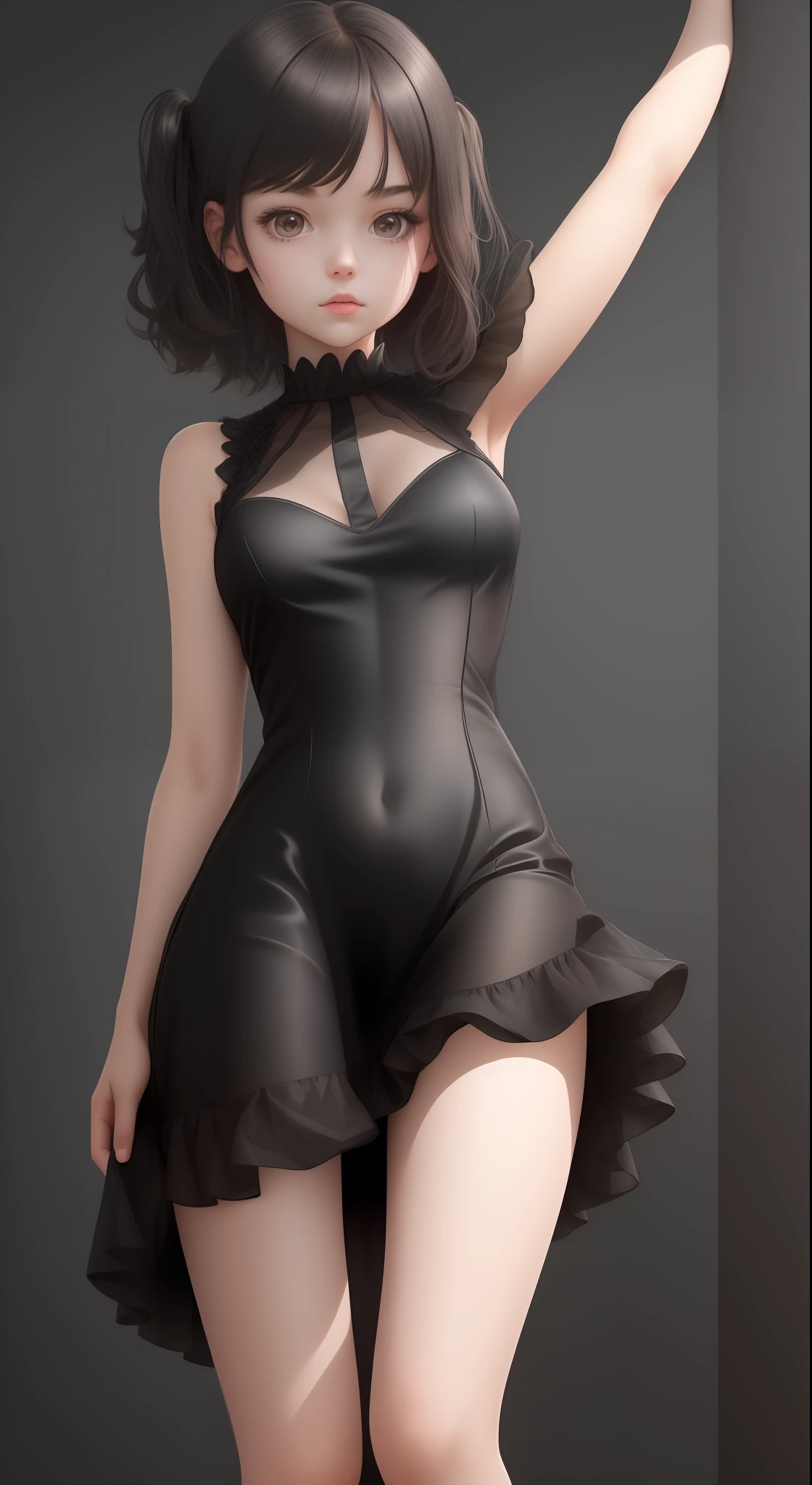 1 girl, short dress, black, transparent, high resolution 4096x2160p