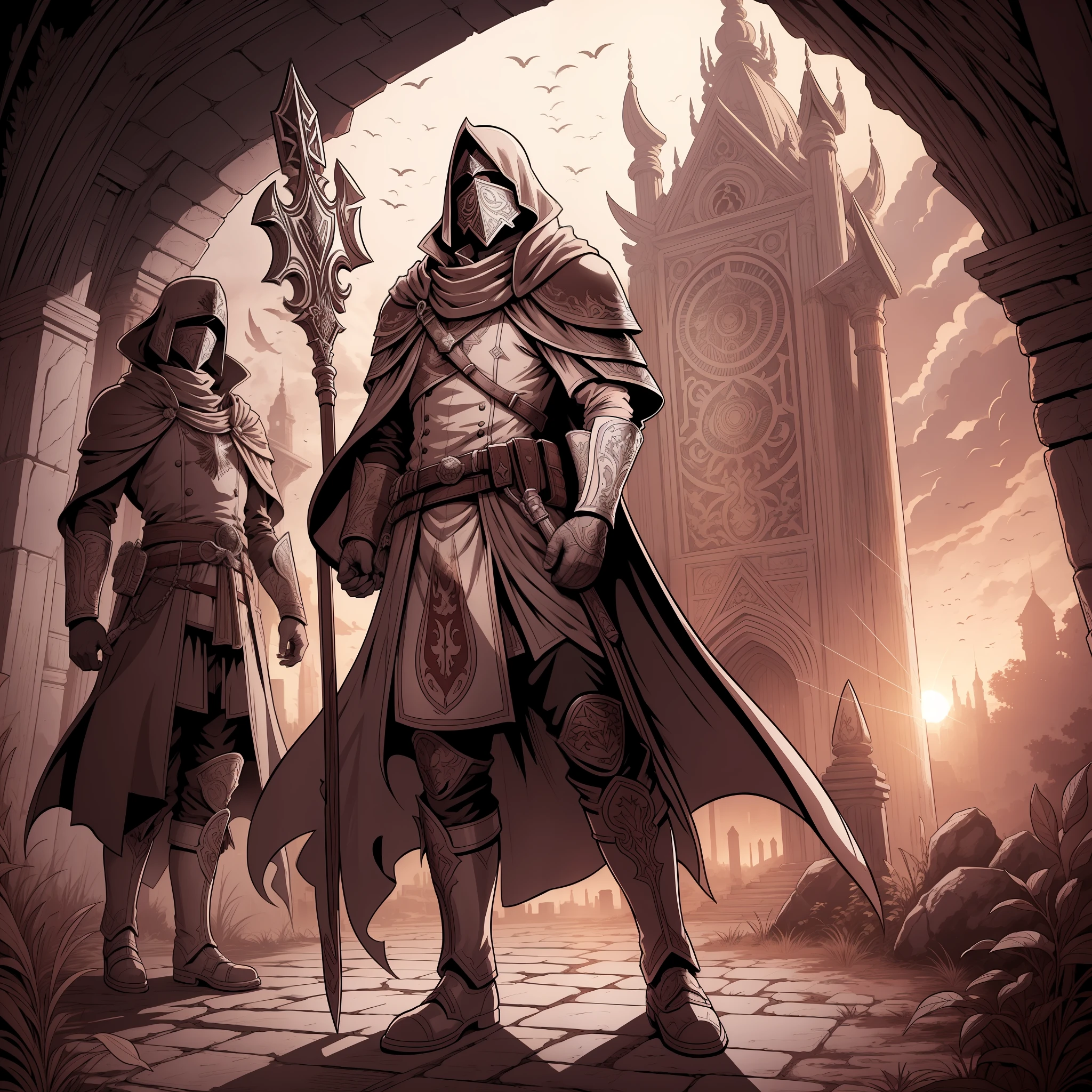 Templars' Last Dawn, best quality, masterpiece, in coloring book style