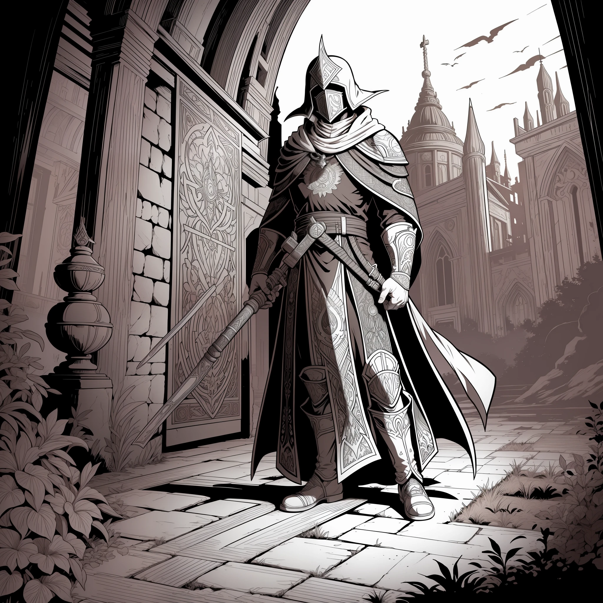 Templars' Last Dawn, best quality, masterpiece, in coloring book style
