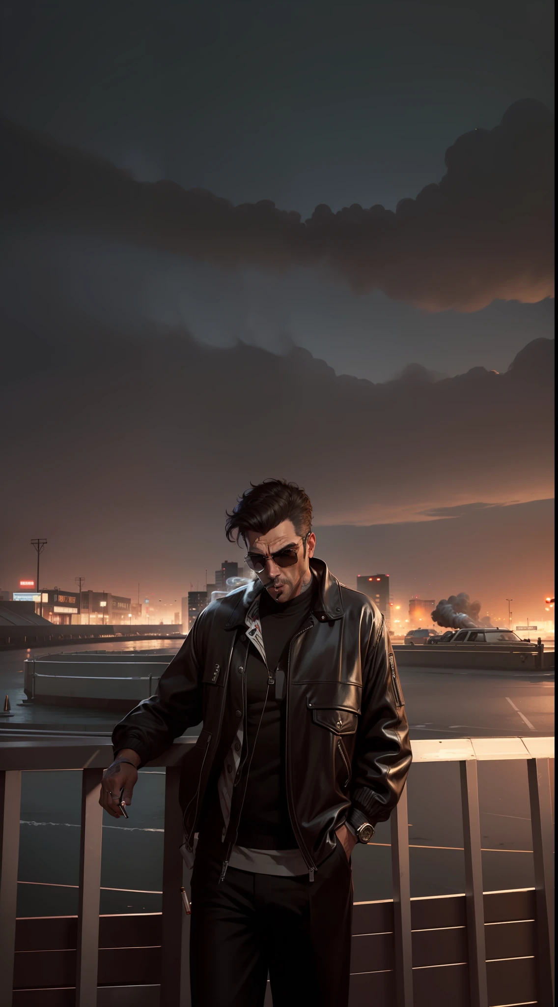 Change GTA Background, Gangster, smoking cigarettes, handsome man, realistic face, 8K ultra