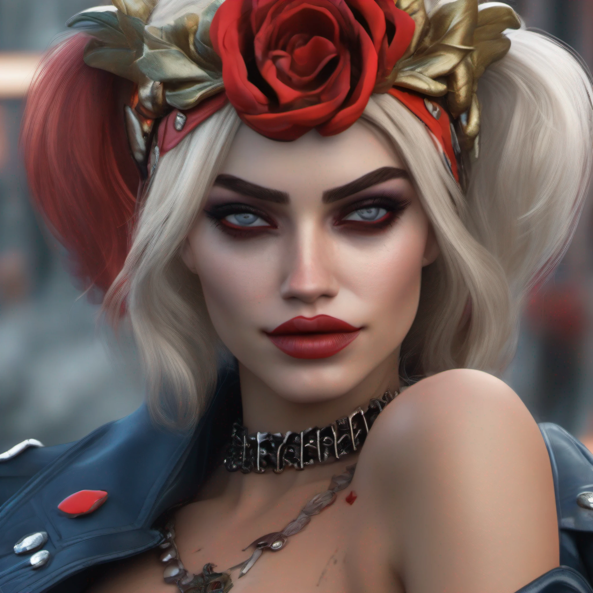 a full body of Harley Queen, intrinsic details, masterpiece, hyper realistic , hd , 8k