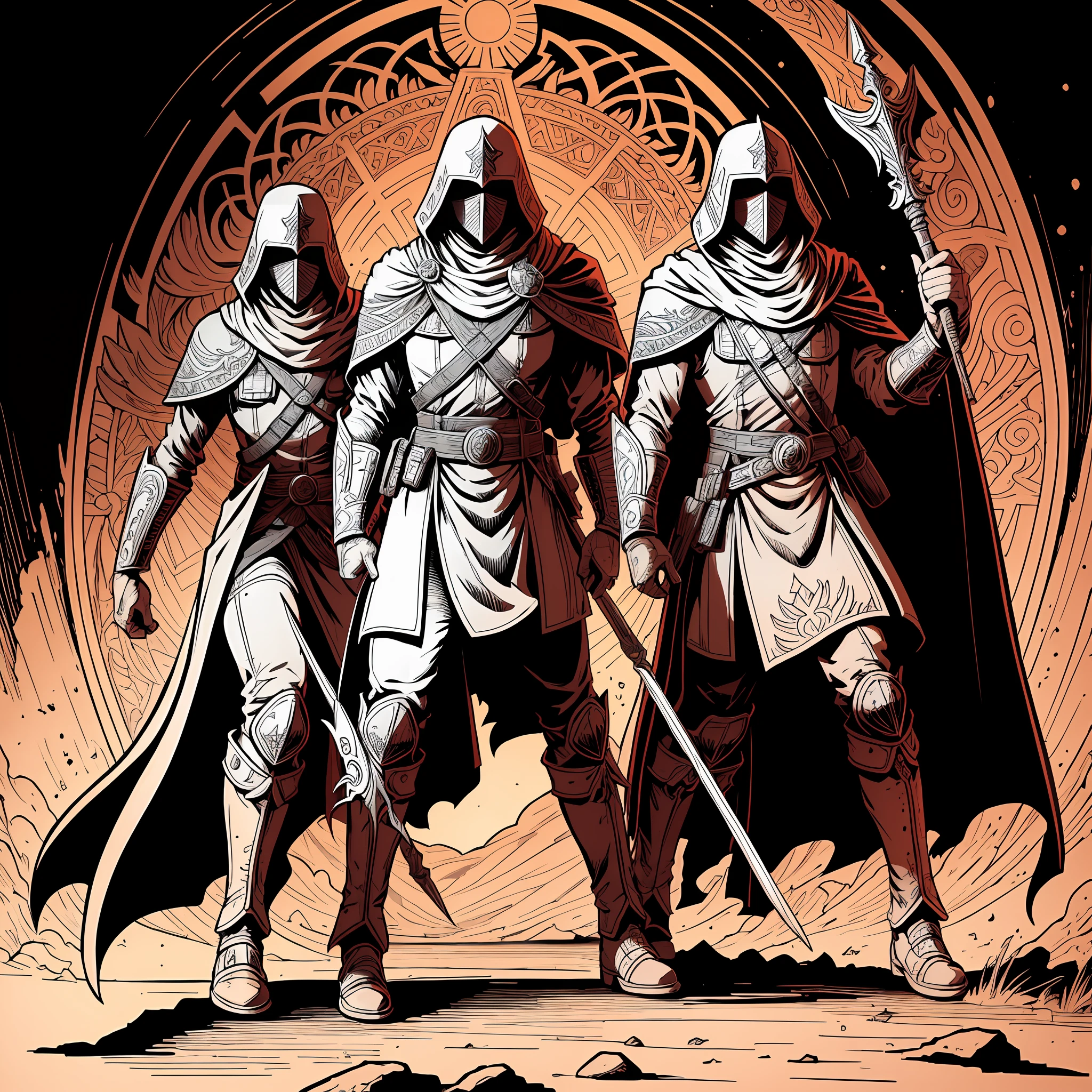 Templars' Last Dawn, best quality, masterpiece, in coloring book style