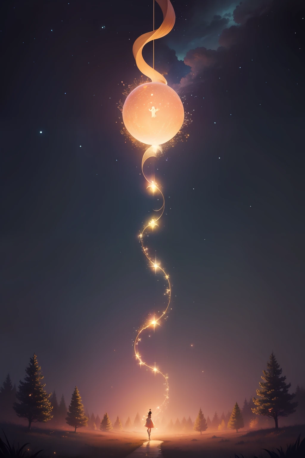 Art cover based on the following outline: Once upon a time in the Enchanted Forest, a delightful event called "The Dance of the Fireflies" was about to take place. Every hundred years, the magical fireflies would put on a mesmerizing dance, lighting up the forest like a sky full of twinkling stars. The art must not contain any human, just fireflies.